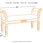 Ashley Furniture - REALYN ACCENT BENCH - White Fabric|Wood - Benches - Additional View 3
