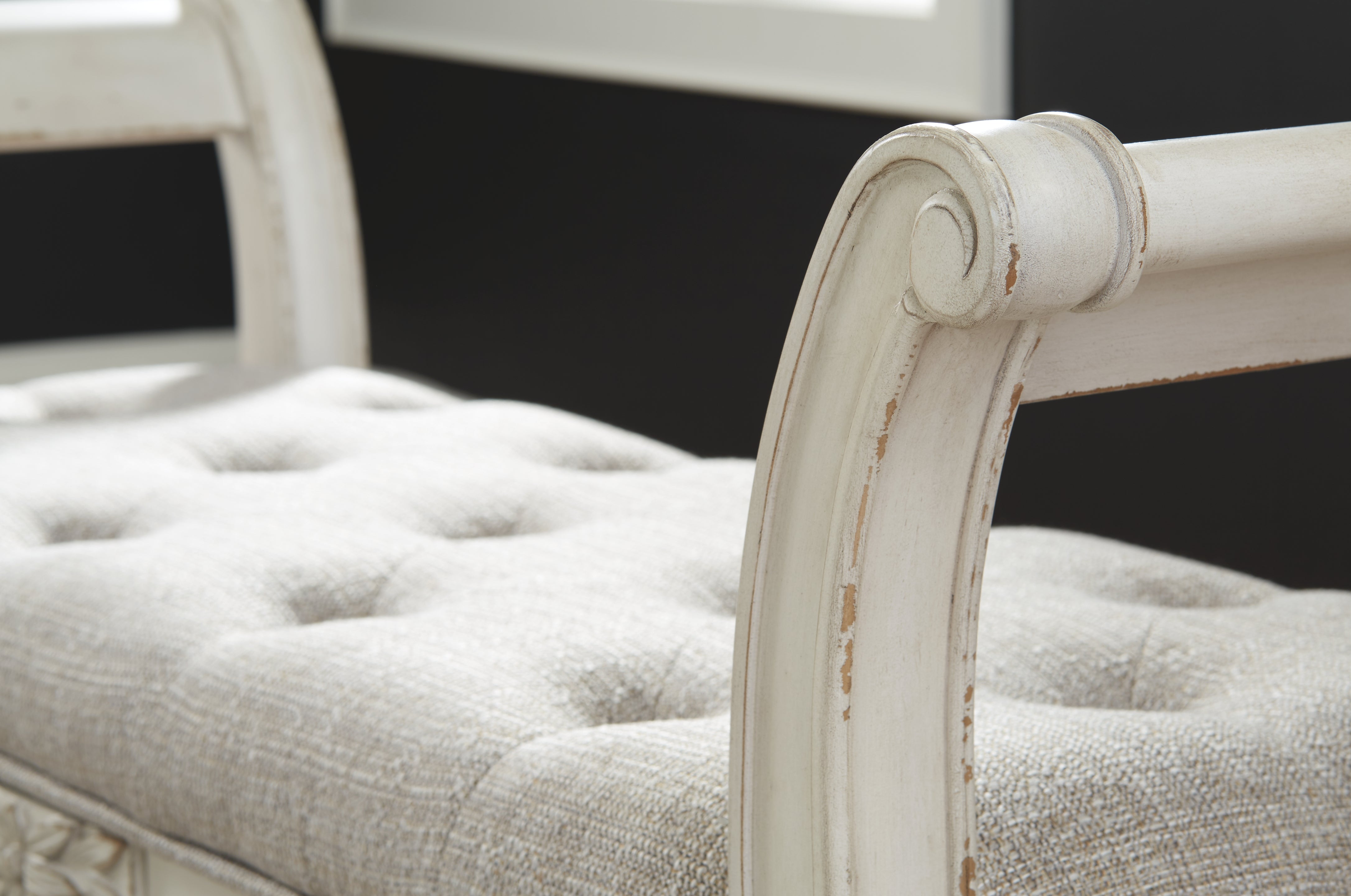 Ashley Furniture - REALYN ACCENT BENCH - White Fabric|Wood - Benches - Additional View 4