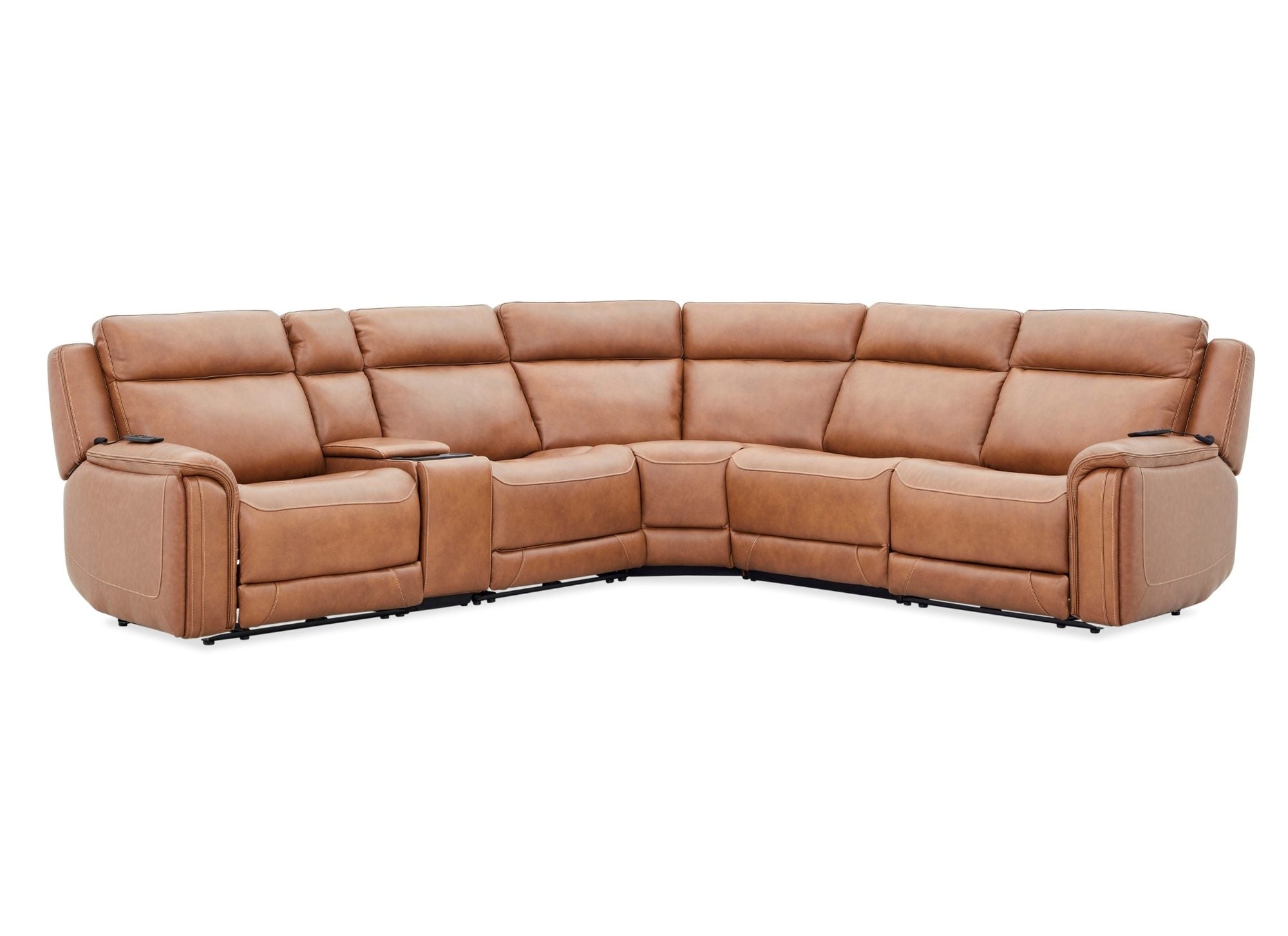 FRIDA TOFFEE LEATHER 6 PIECE POWER SECTIONAL WITH HEAT AND MASSAGE