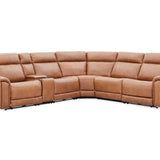 FRIDA TOFFEE LEATHER 6 PIECE POWER SECTIONAL WITH HEAT AND MASSAGE