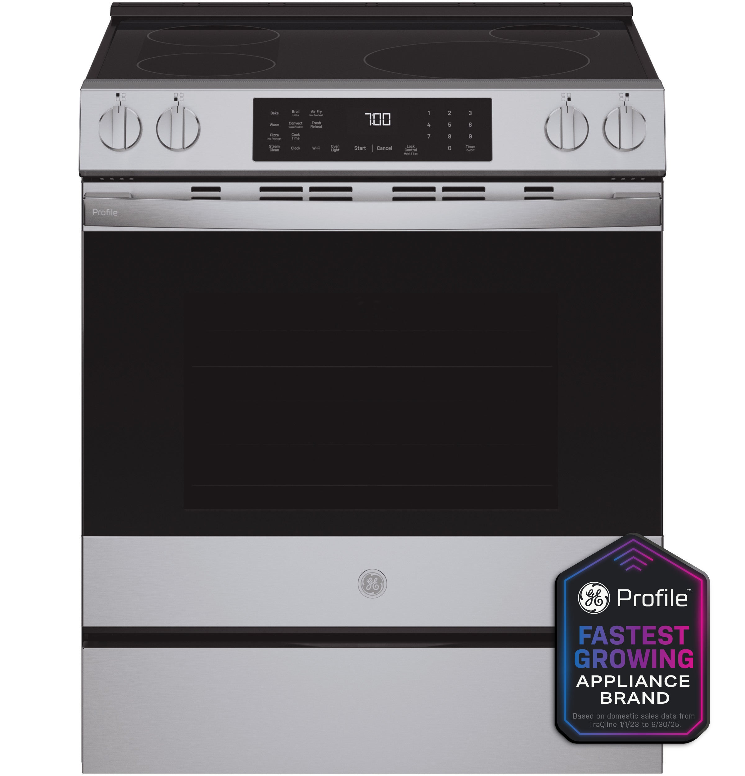 GE PROFILE STAINLESS ELECTRIC SLIDE-IN RANGE WITH INDUCTION, CONVECTION, AND AIR FRY - Pearl Silver|Black - Ranges