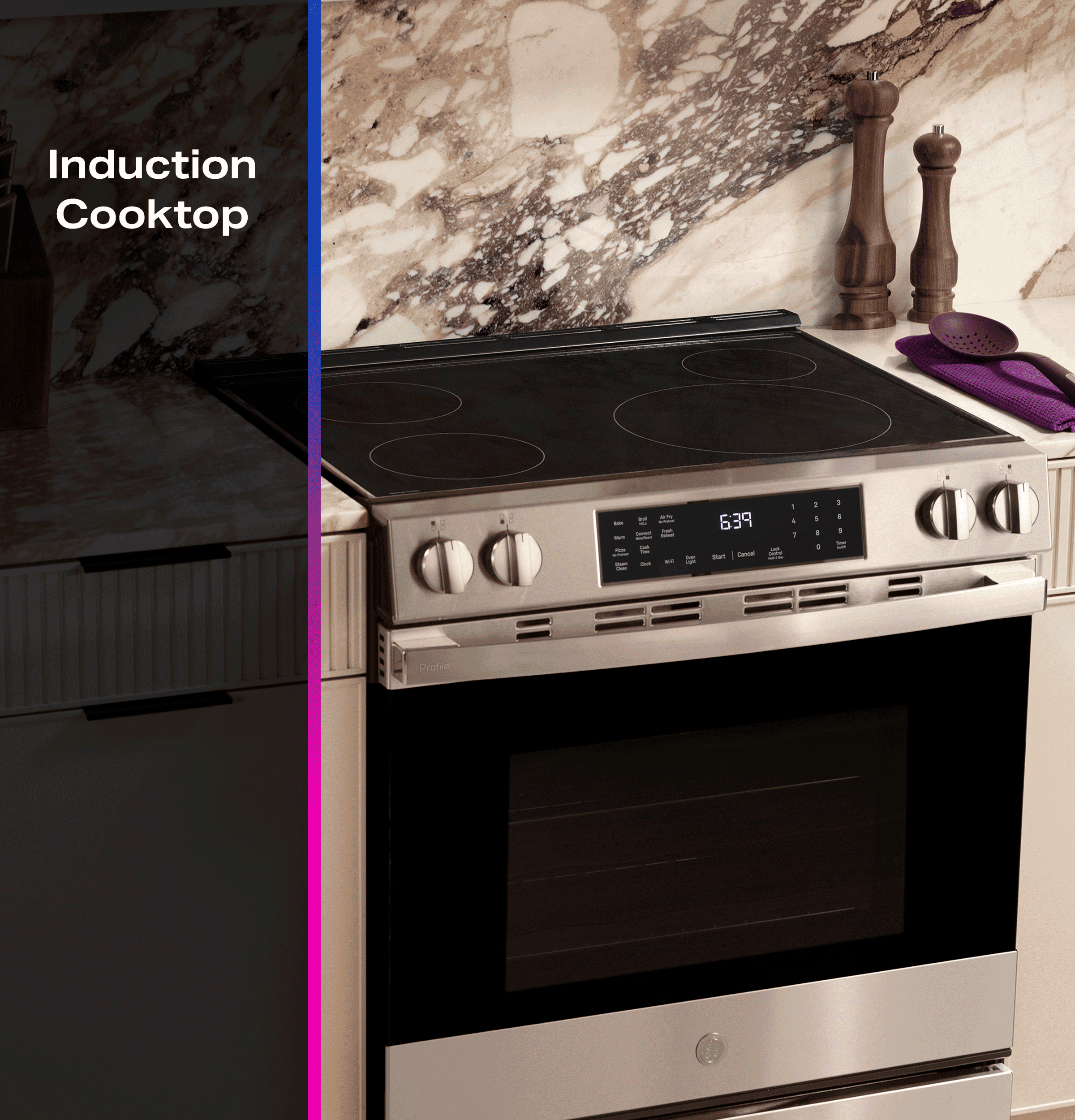 GE PROFILE STAINLESS ELECTRIC SLIDE-IN RANGE WITH INDUCTION, CONVECTION, AND AIR FRY - Pearl Silver|Black - Ranges - Additional View 32