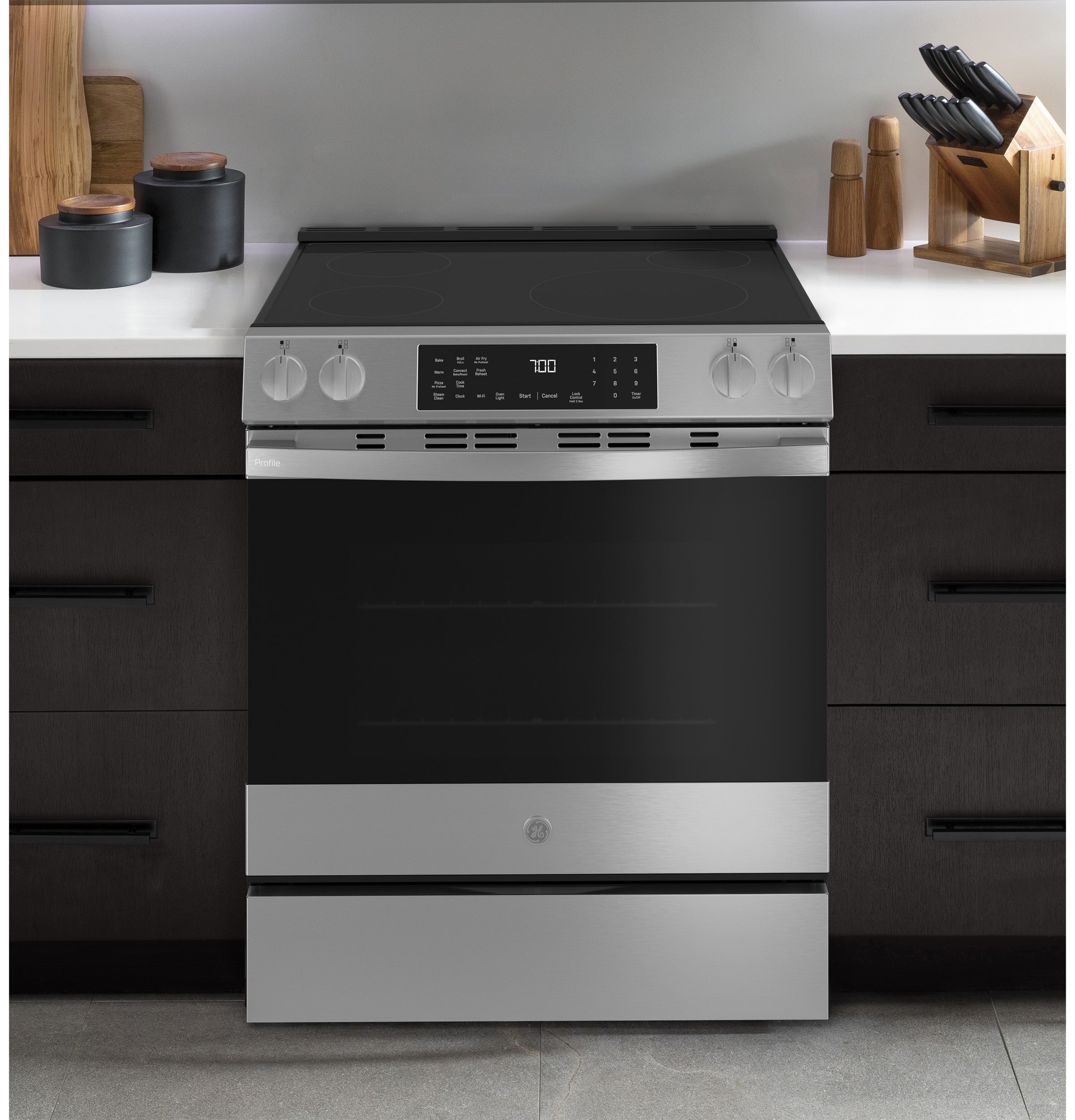 GE PROFILE STAINLESS ELECTRIC SLIDE-IN RANGE WITH INDUCTION, CONVECTION, AND AIR FRY - Pearl Silver|Black - Ranges - Additional View 33