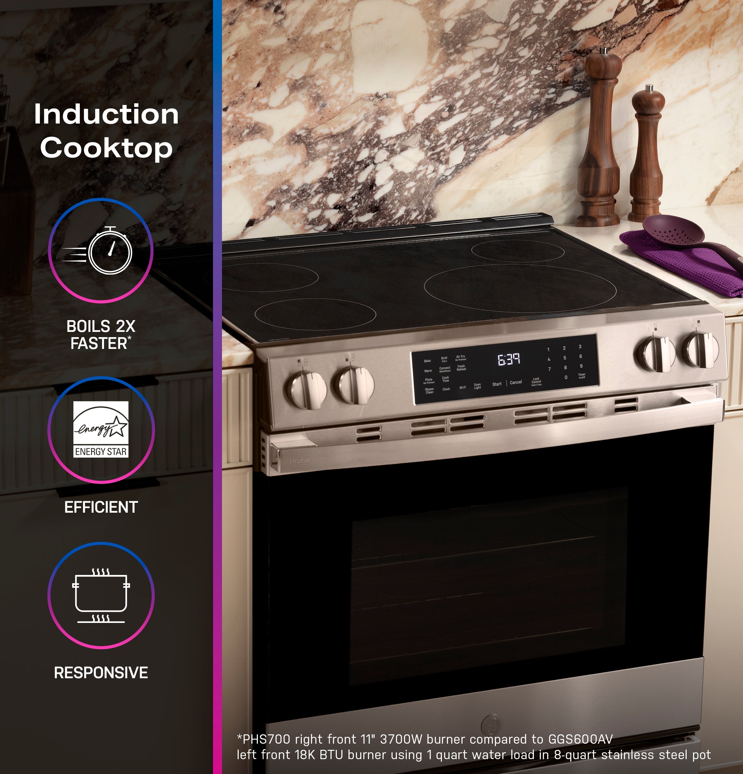 GE PROFILE STAINLESS ELECTRIC SLIDE-IN RANGE WITH INDUCTION, CONVECTION, AND AIR FRY - Pearl Silver|Black - Ranges - Additional View 6