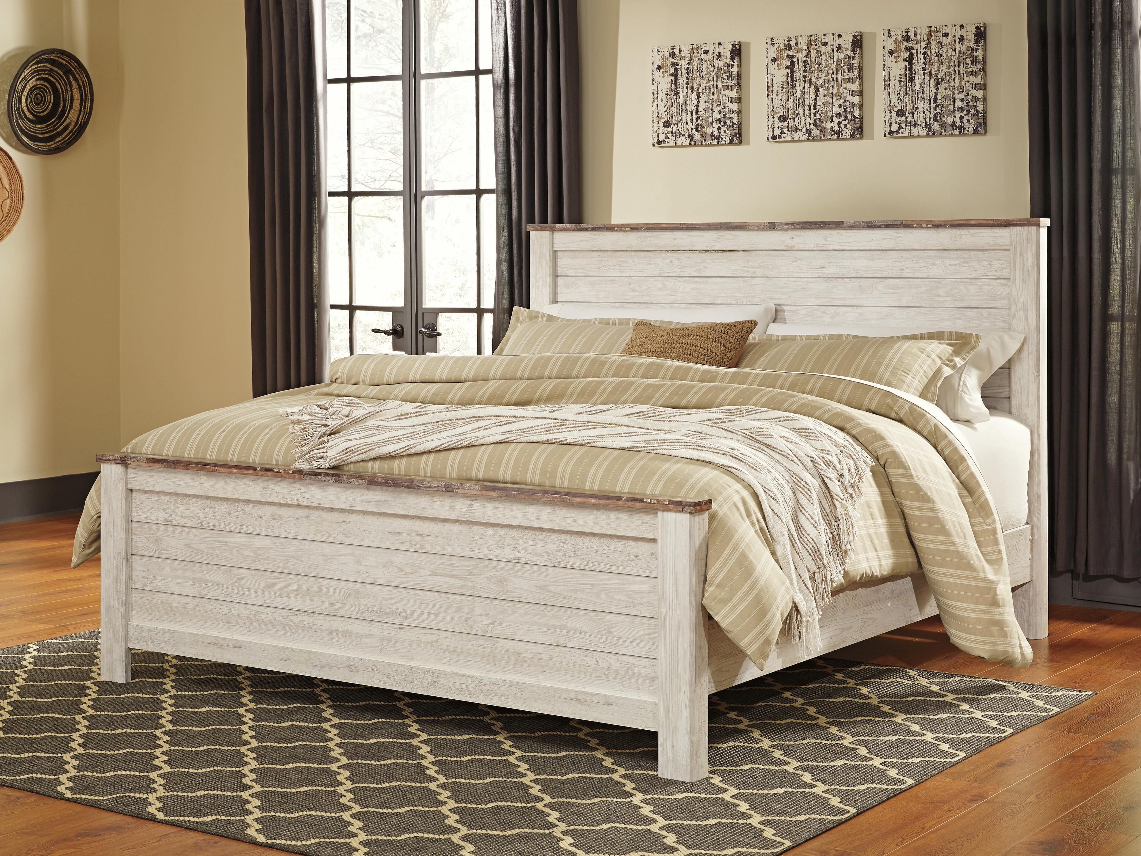 Ashley Furniture - Willowton King Panel Bed - Whitewash - Beige Wood - Beds - Additional View 1