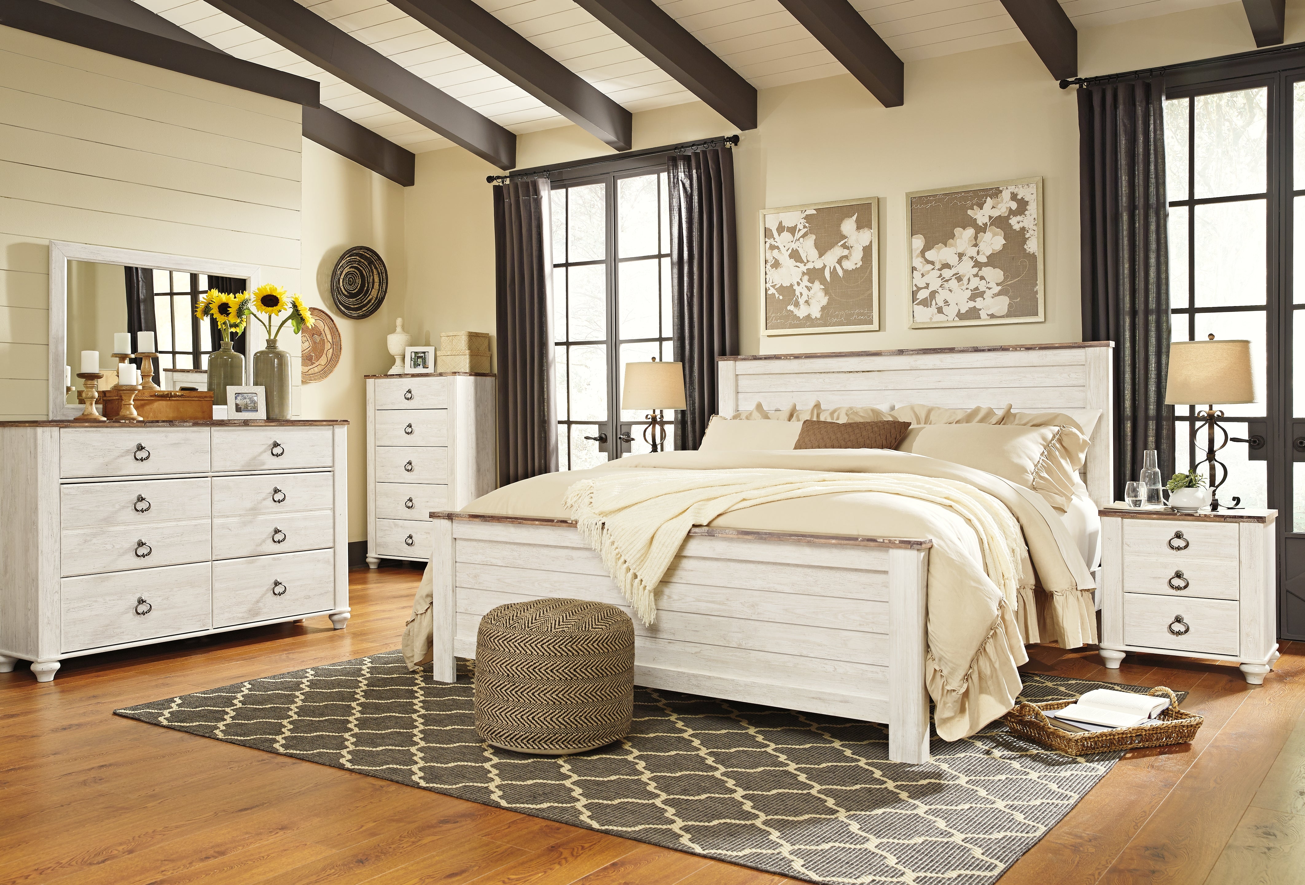 Ashley Furniture - Willowton King Panel Bed - Whitewash - Beige Wood - Beds - Additional View 2