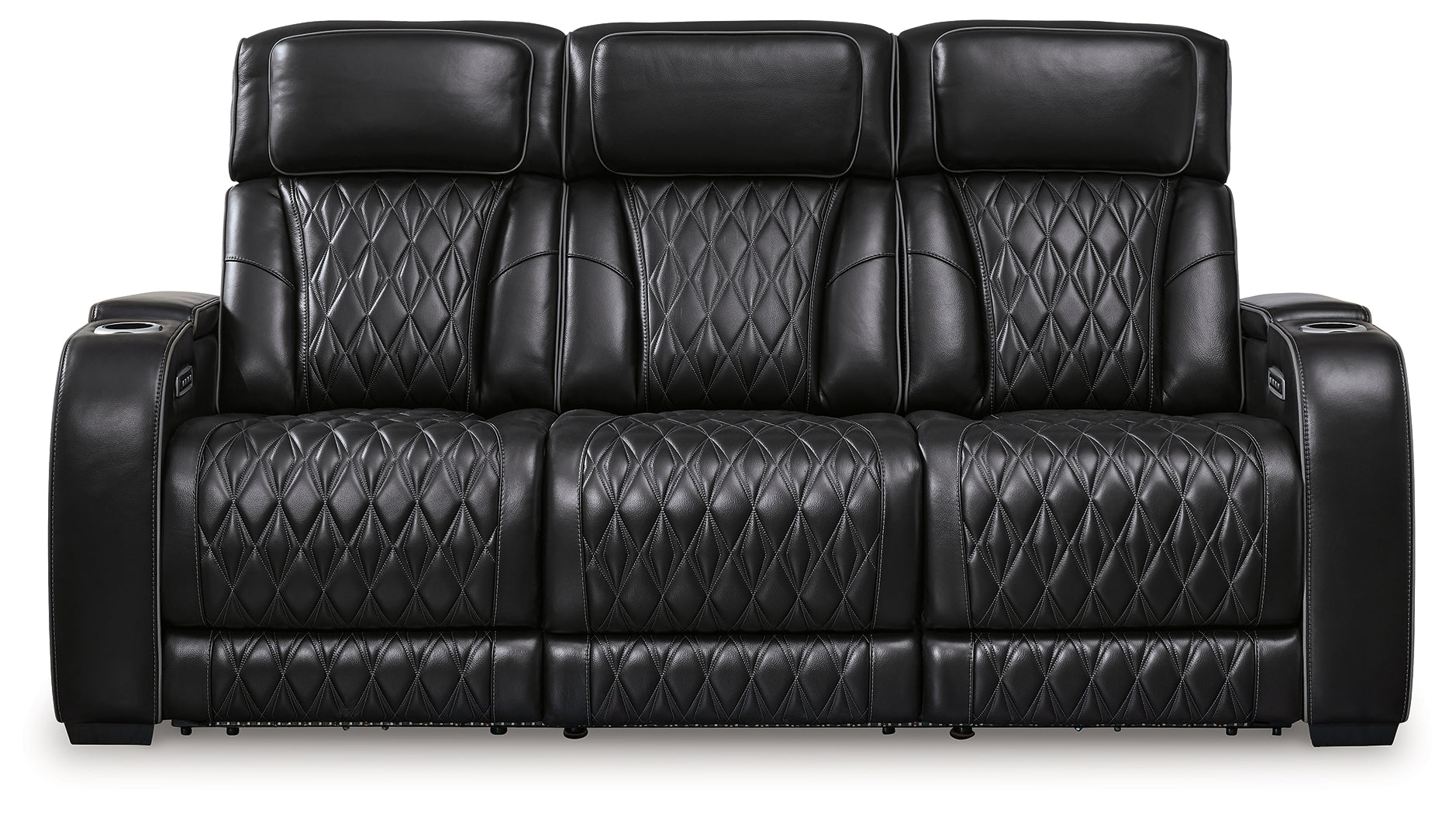 Ashley Furniture - Boyington Power Sofa With Massage, Heat, And Led Lighting - Black - Leather Match - Sofas