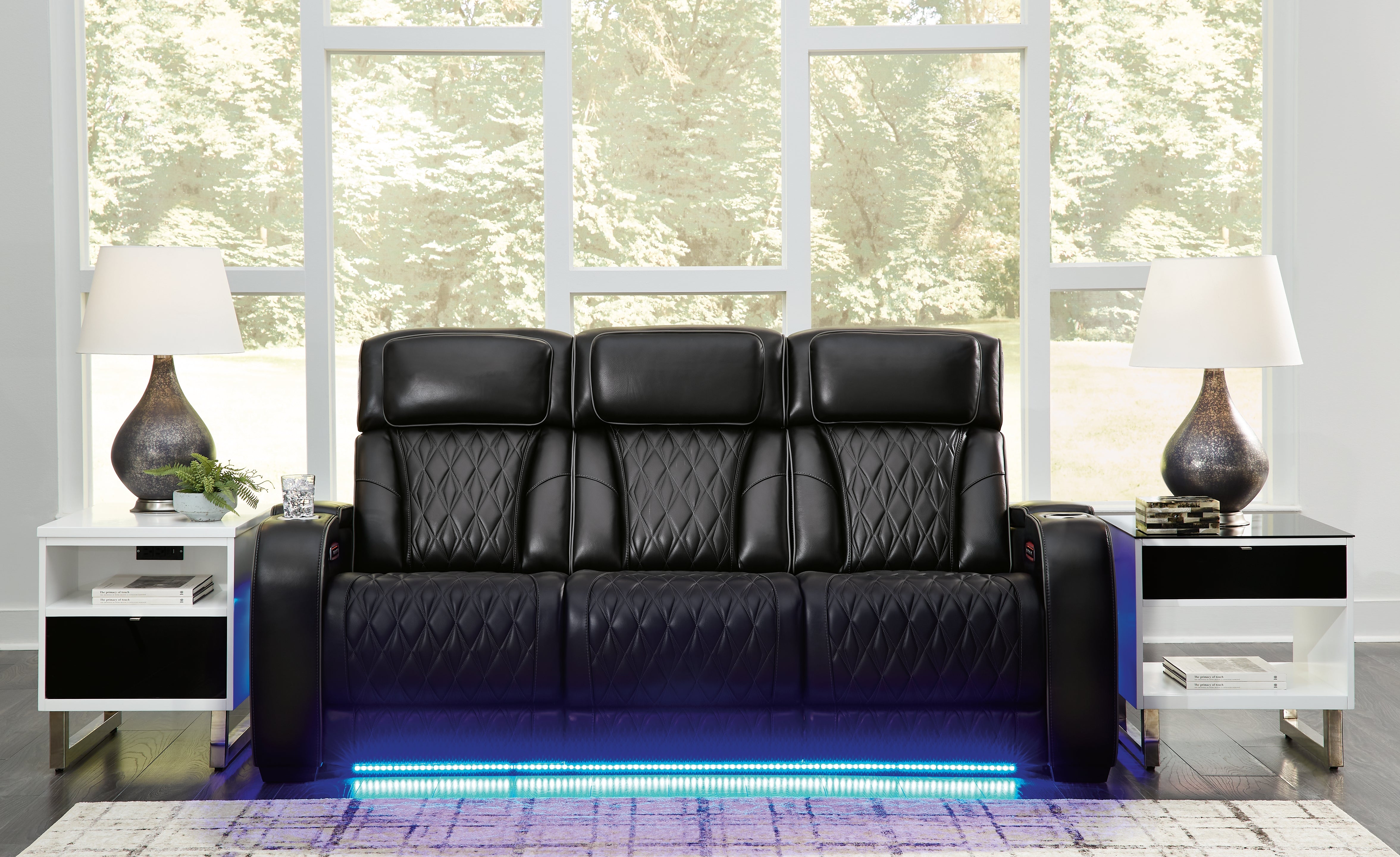 Ashley Furniture - Boyington Power Sofa With Massage, Heat, And Led Lighting - Black - Leather Match - Sofas - Additional View 1