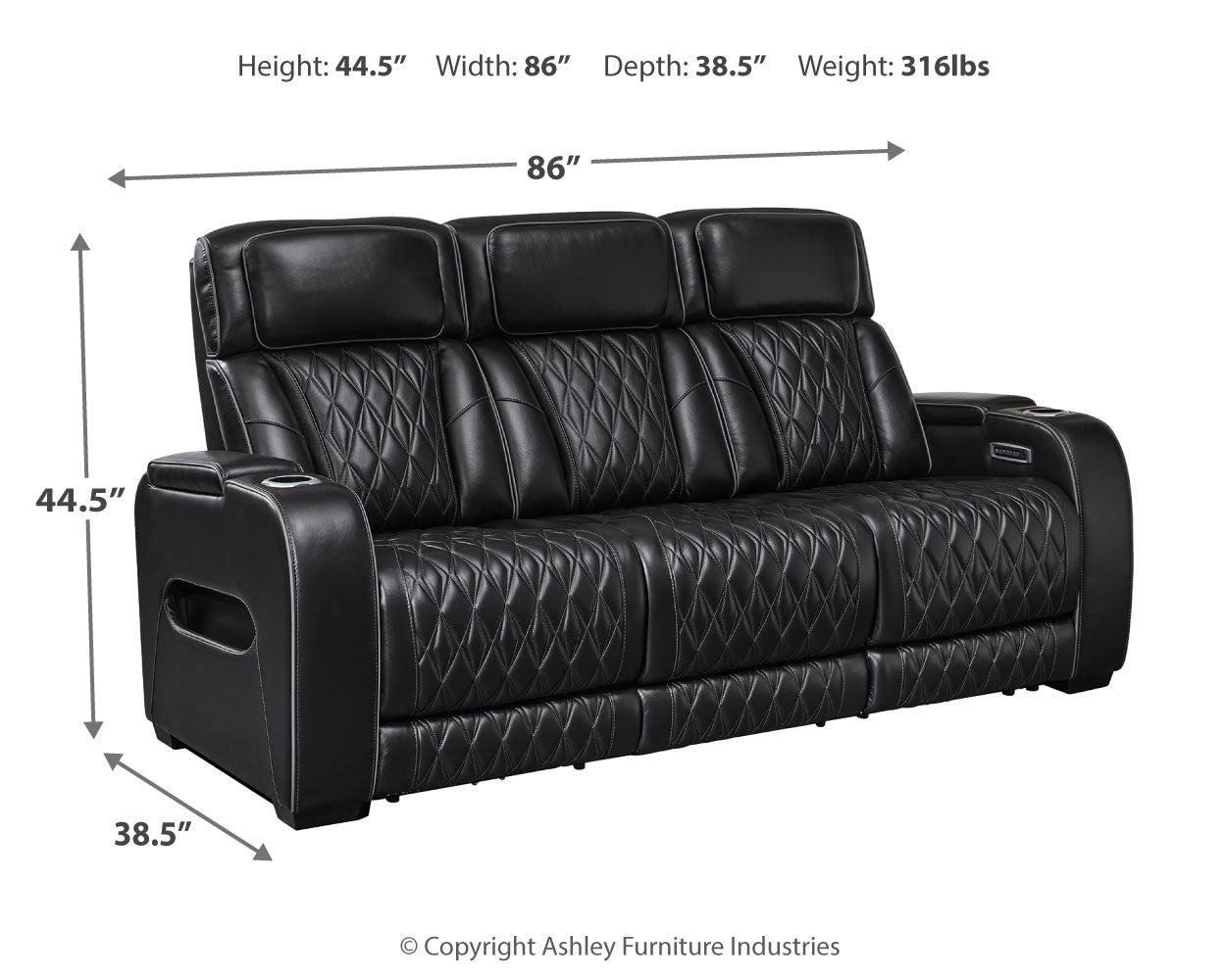 Ashley Furniture - Boyington Power Sofa With Massage, Heat, And Led Lighting - Black - Leather Match - Sofas - Additional View 3