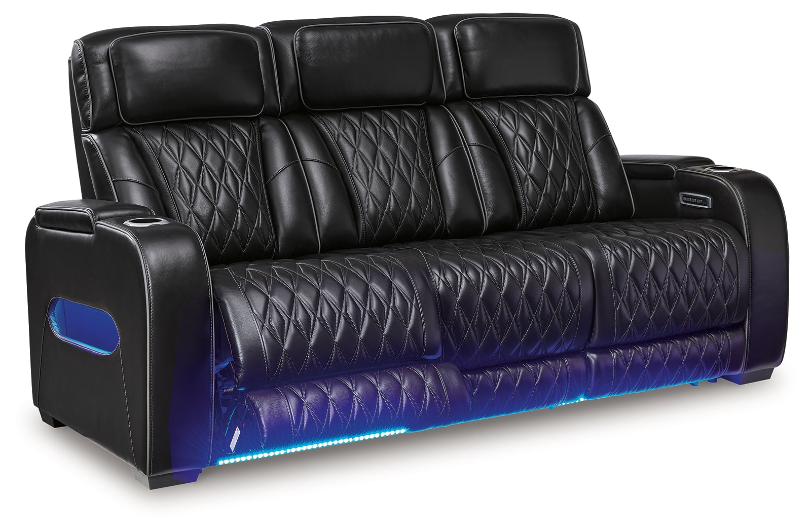 Ashley Furniture - Boyington Power Sofa With Massage, Heat, And Led Lighting - Black - Leather Match - Sofas - Additional View 4