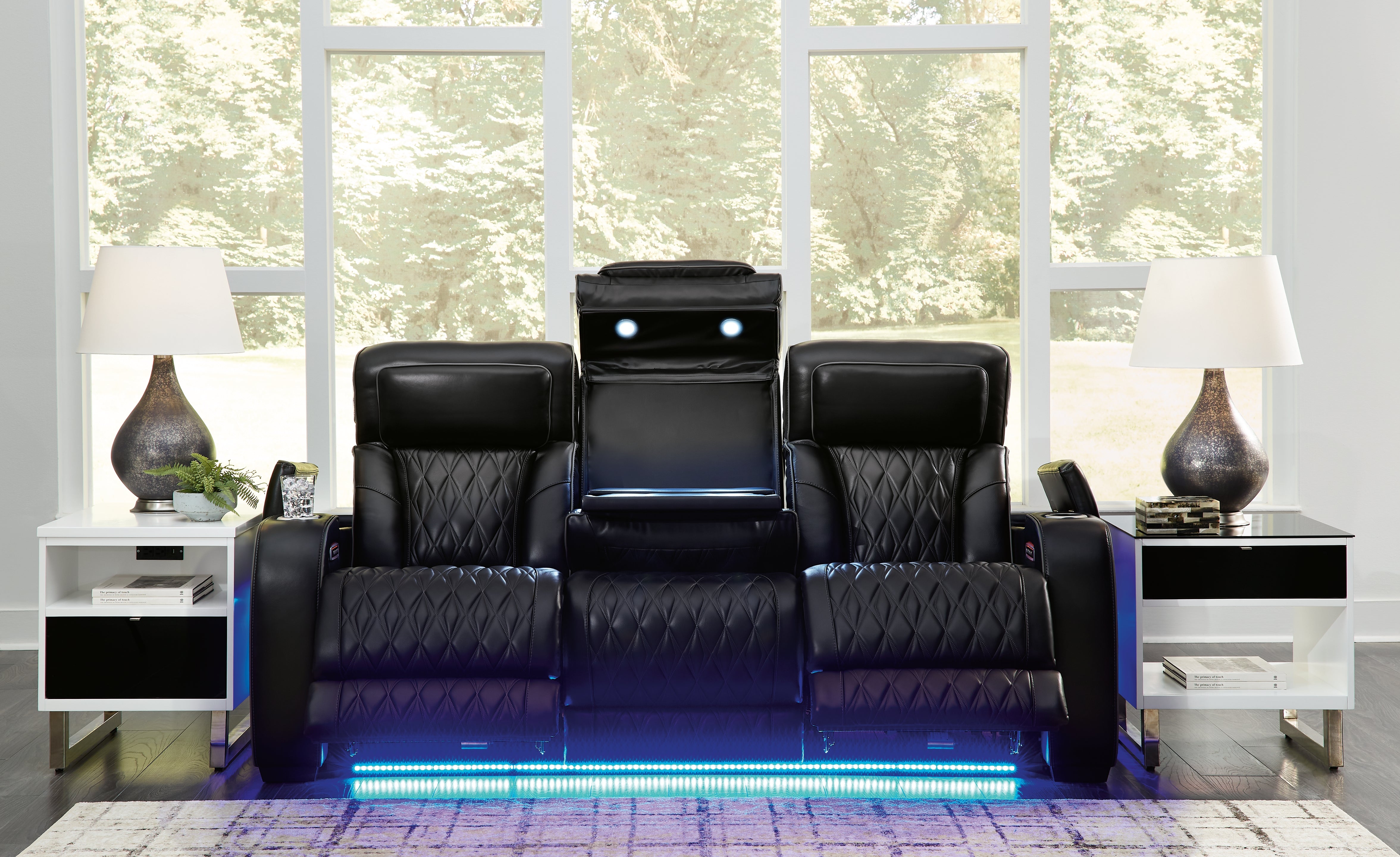 Ashley Furniture - Boyington Power Sofa With Massage, Heat, And Led Lighting - Black - Leather Match - Sofas - Additional View 8