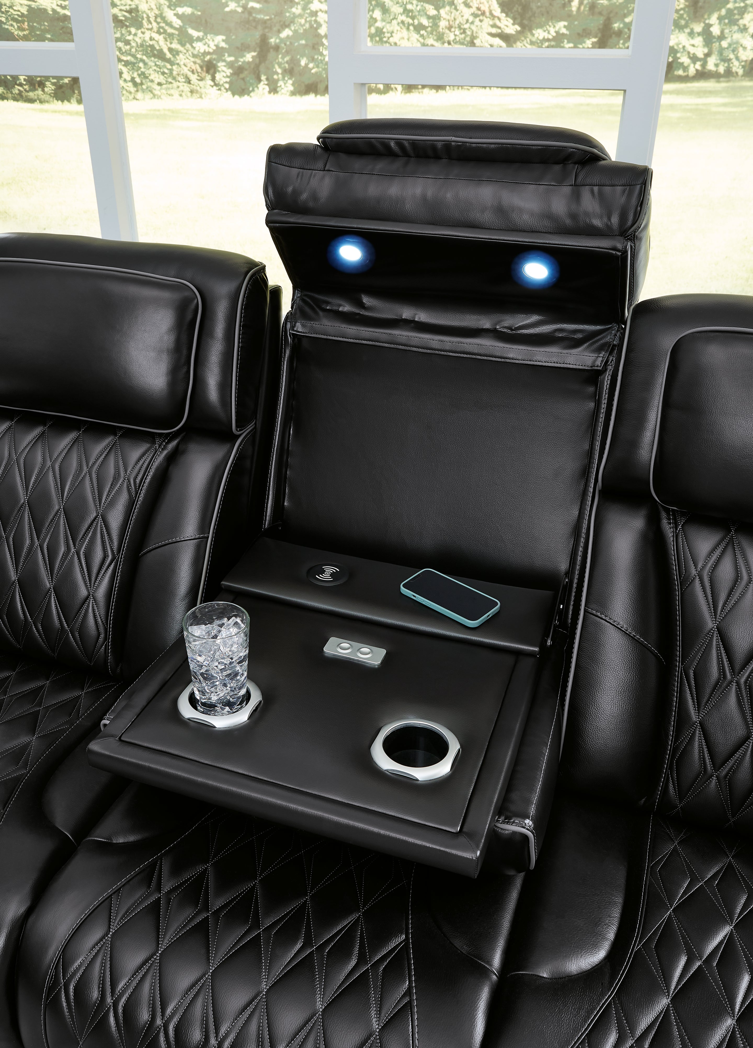 Ashley Furniture - Boyington Power Sofa With Massage, Heat, And Led Lighting - Black - Leather Match - Sofas - Additional View 10