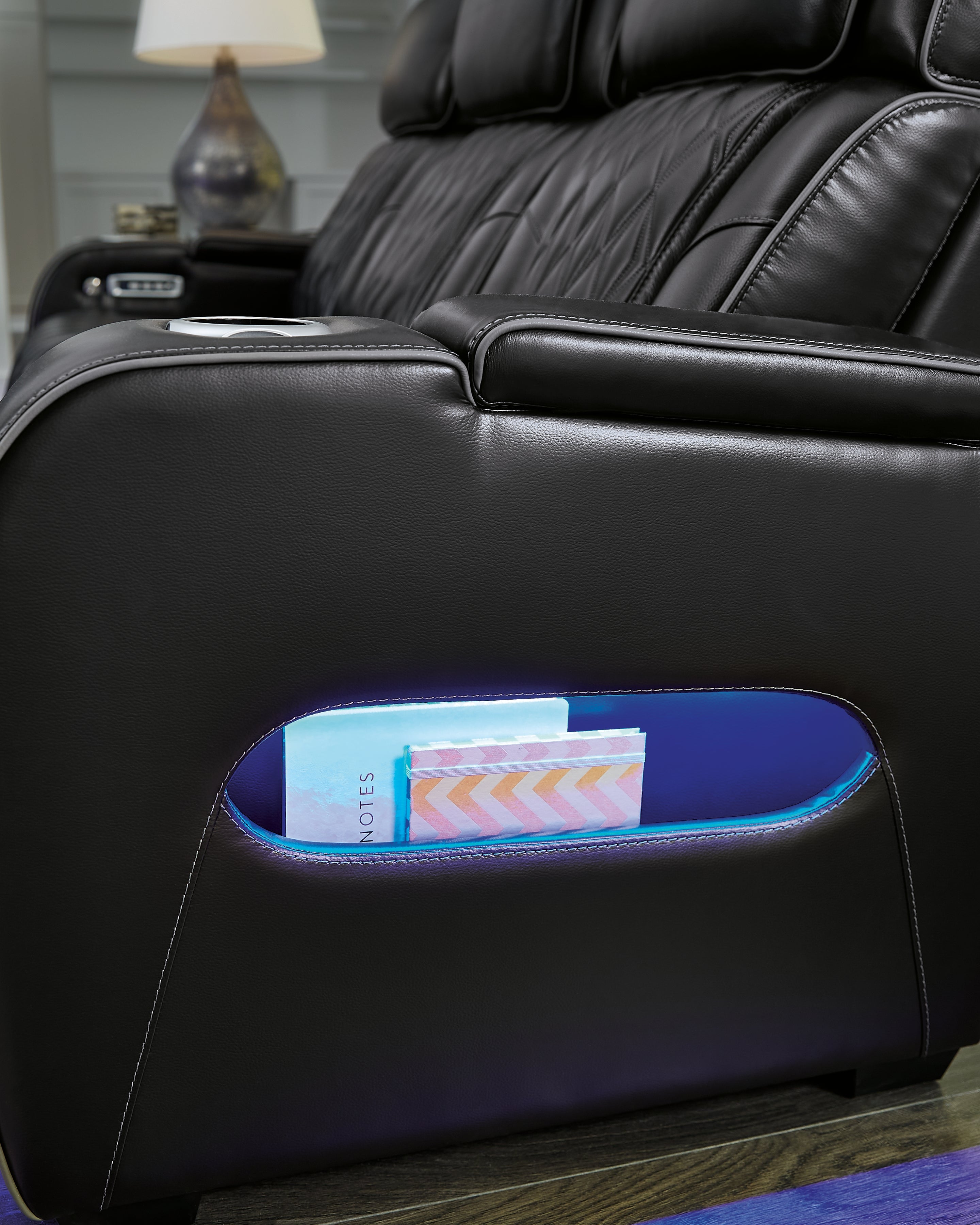 Ashley Furniture - Boyington Power Sofa With Massage, Heat, And Led Lighting - Black - Leather Match - Sofas - Additional View 12