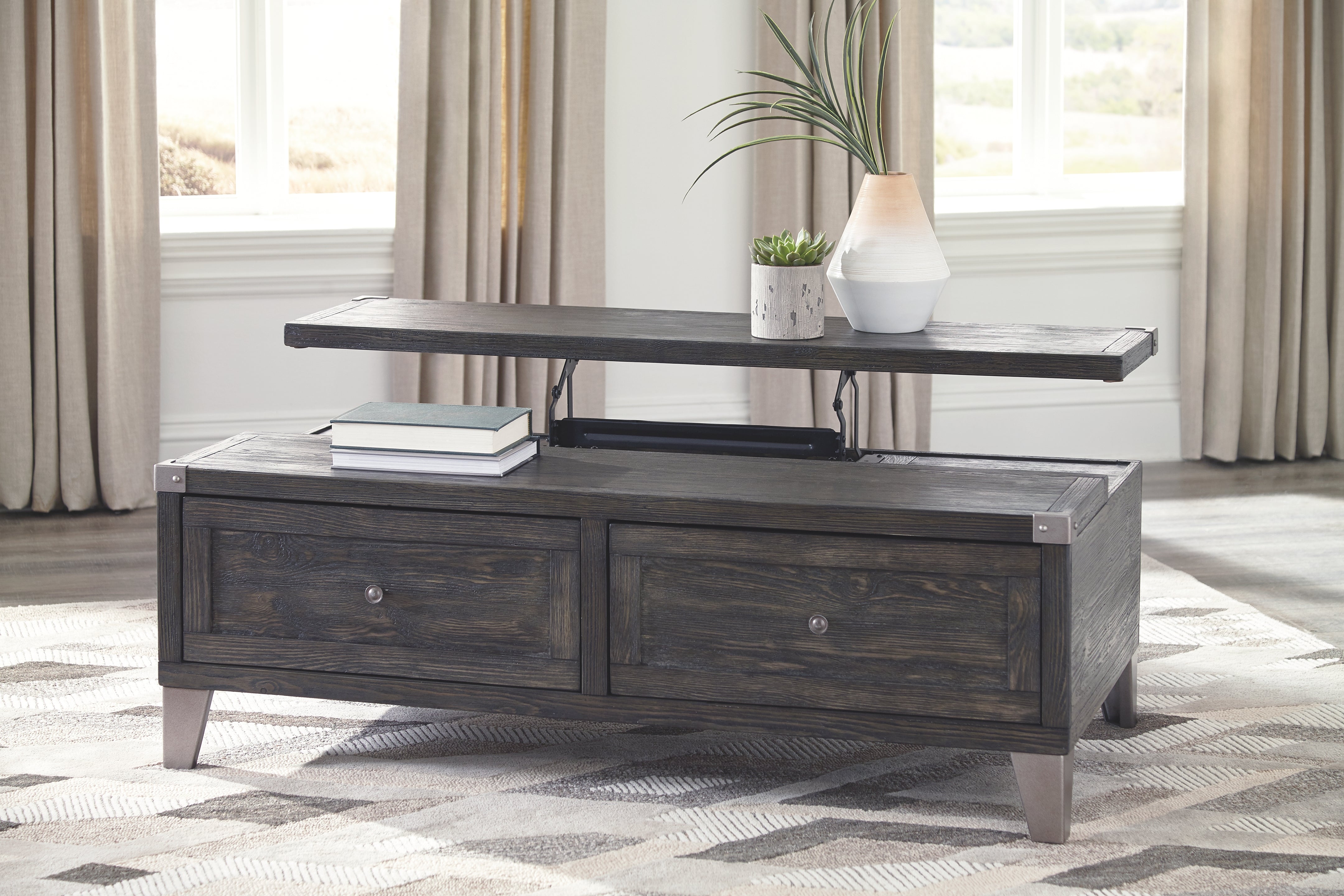 Ashley Furniture - TODOE LIFT TOP COCKTAIL TABLE - Dark Gray Metal|Wood - Tables - Additional View 2