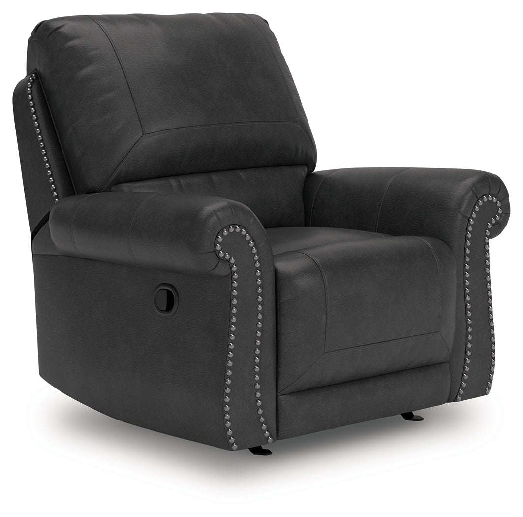 Ashley Furniture - Shadsburne Swivel Glider Recliner - Granite - Dark Gray Faux Leather - Chairs