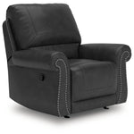 Ashley Furniture - Shadsburne Swivel Glider Recliner - Granite - Dark Gray Faux Leather - Chairs