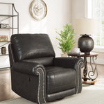 Ashley Furniture - Shadsburne Swivel Glider Recliner - Granite - Dark Gray Faux Leather - Chairs - Additional View 1