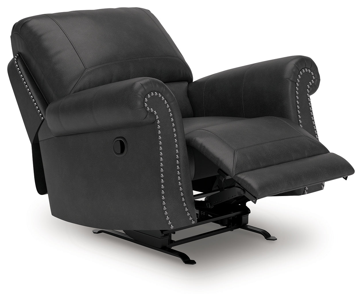 Ashley Furniture - Shadsburne Swivel Glider Recliner - Granite - Dark Gray Faux Leather - Chairs - Additional View 2