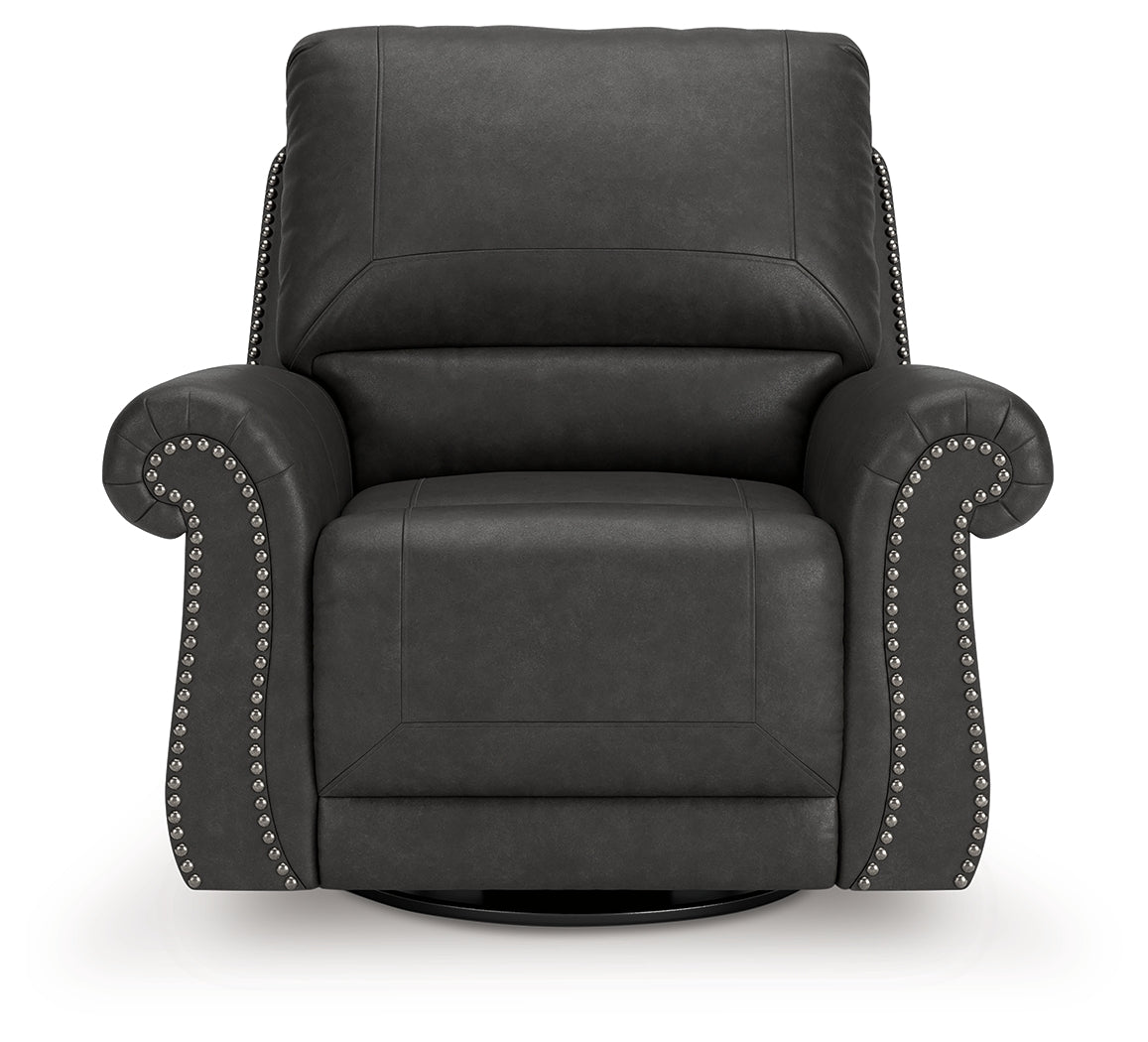 Ashley Furniture - Shadsburne Swivel Glider Recliner - Granite - Dark Gray Faux Leather - Chairs - Additional View 3