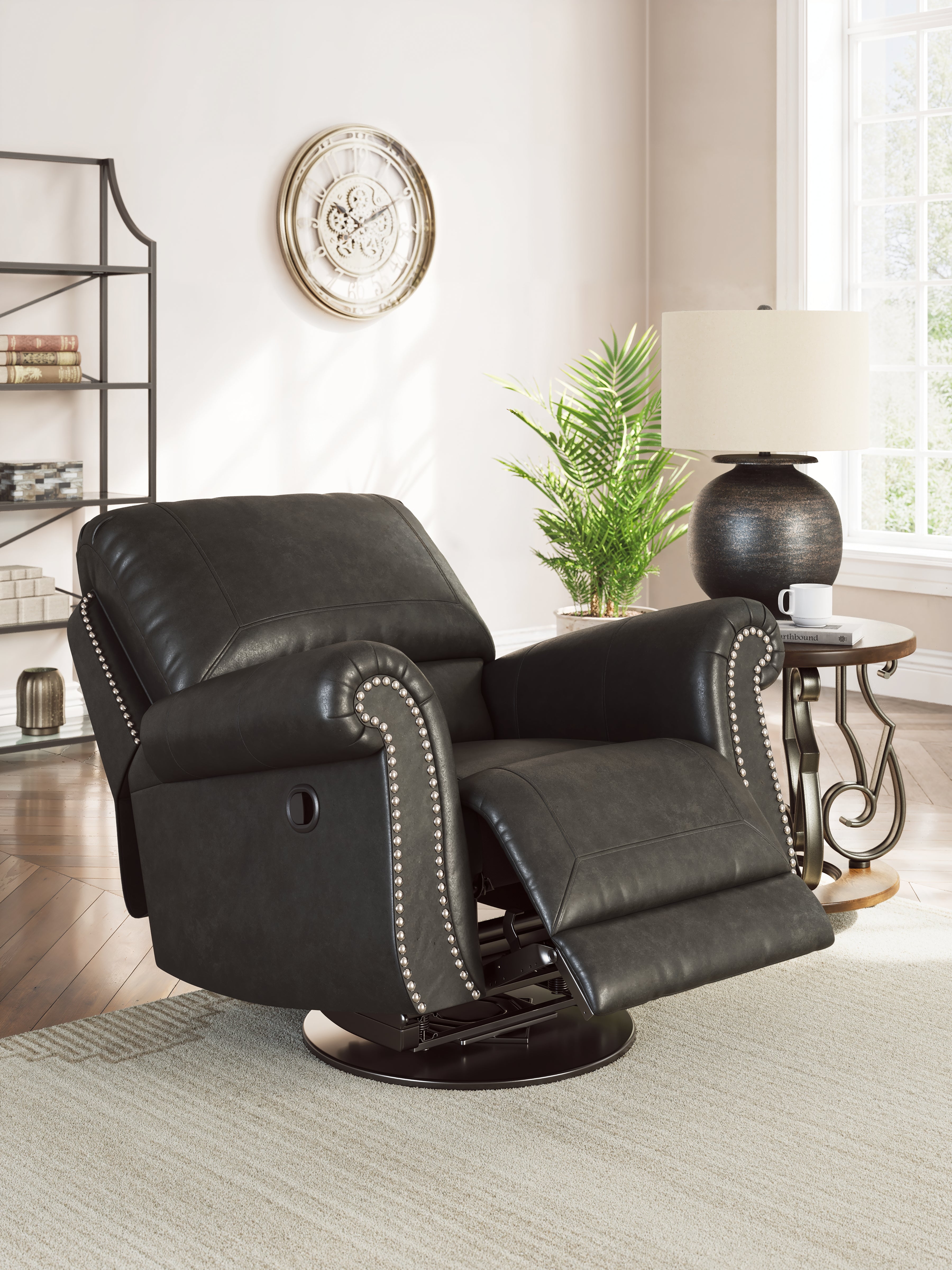 Ashley Furniture - Shadsburne Swivel Glider Recliner - Granite - Dark Gray Faux Leather - Chairs - Additional View 8