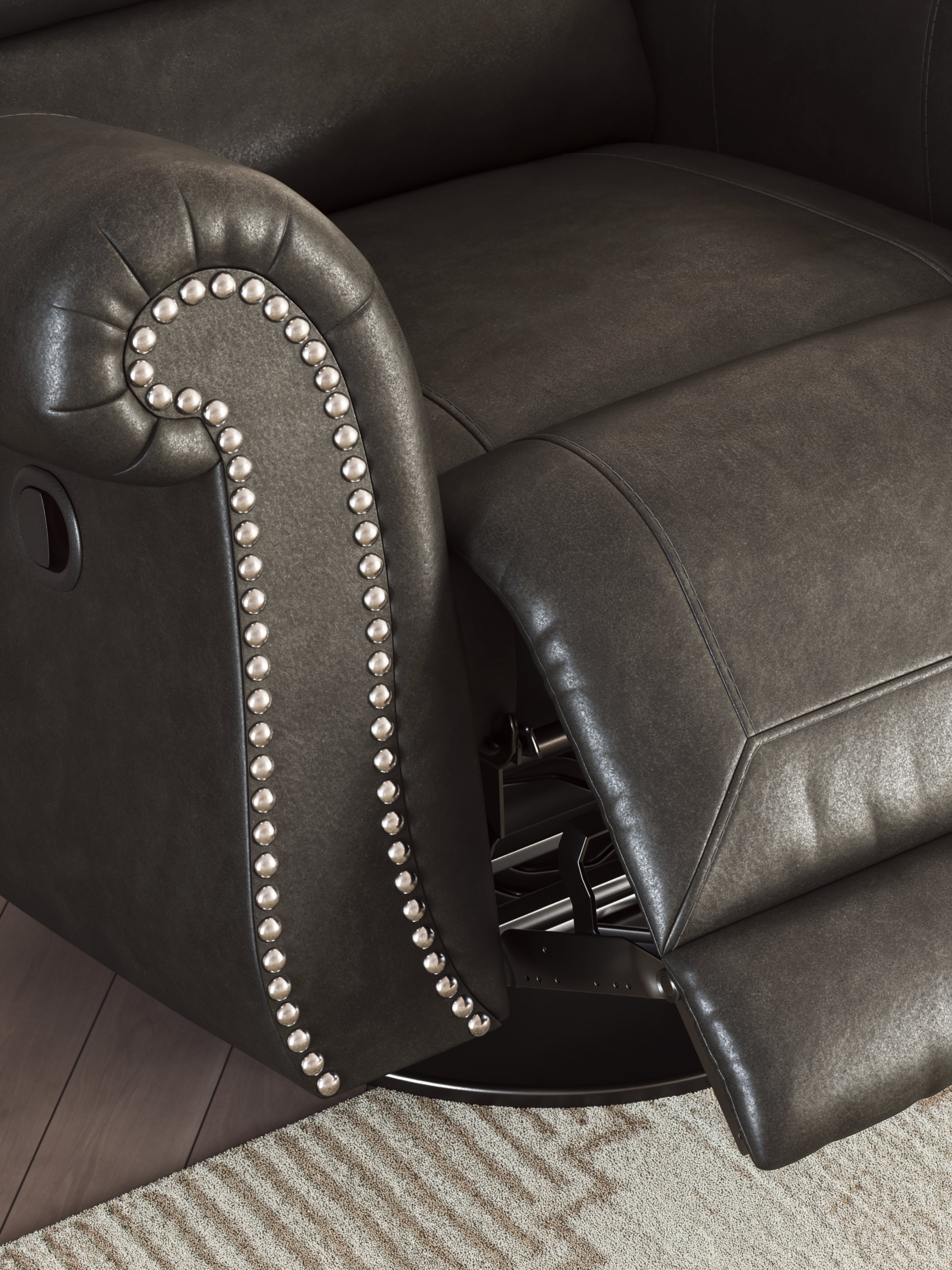 Ashley Furniture - Shadsburne Swivel Glider Recliner - Granite - Dark Gray Faux Leather - Chairs - Additional View 9