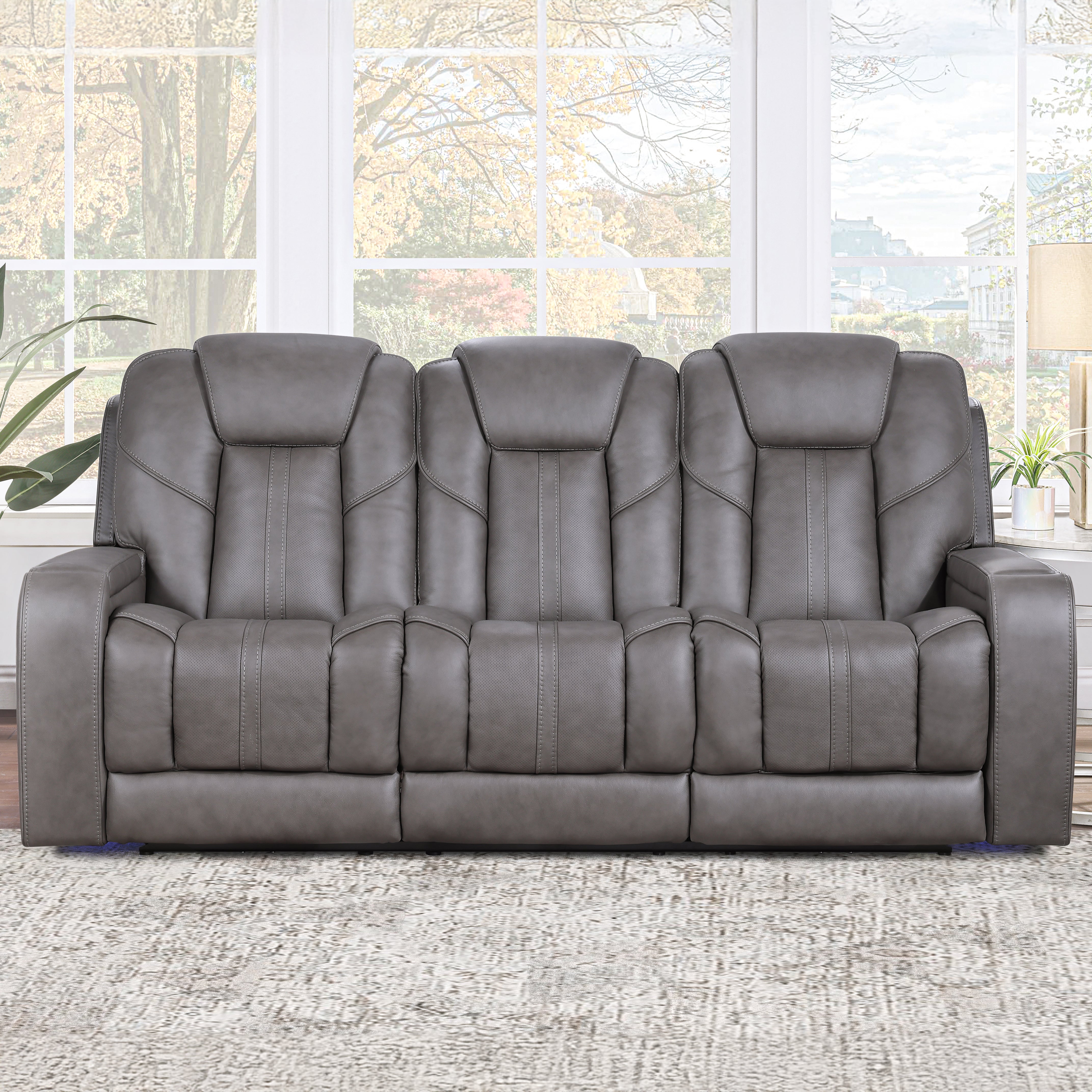 Steve Silver Furniture - DANIEL POWER THEATER SOFA - Gray Faux Leather - Sofas - Additional View 1