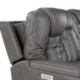 Daniel Triple Power Leather Theater Sofa - Gray