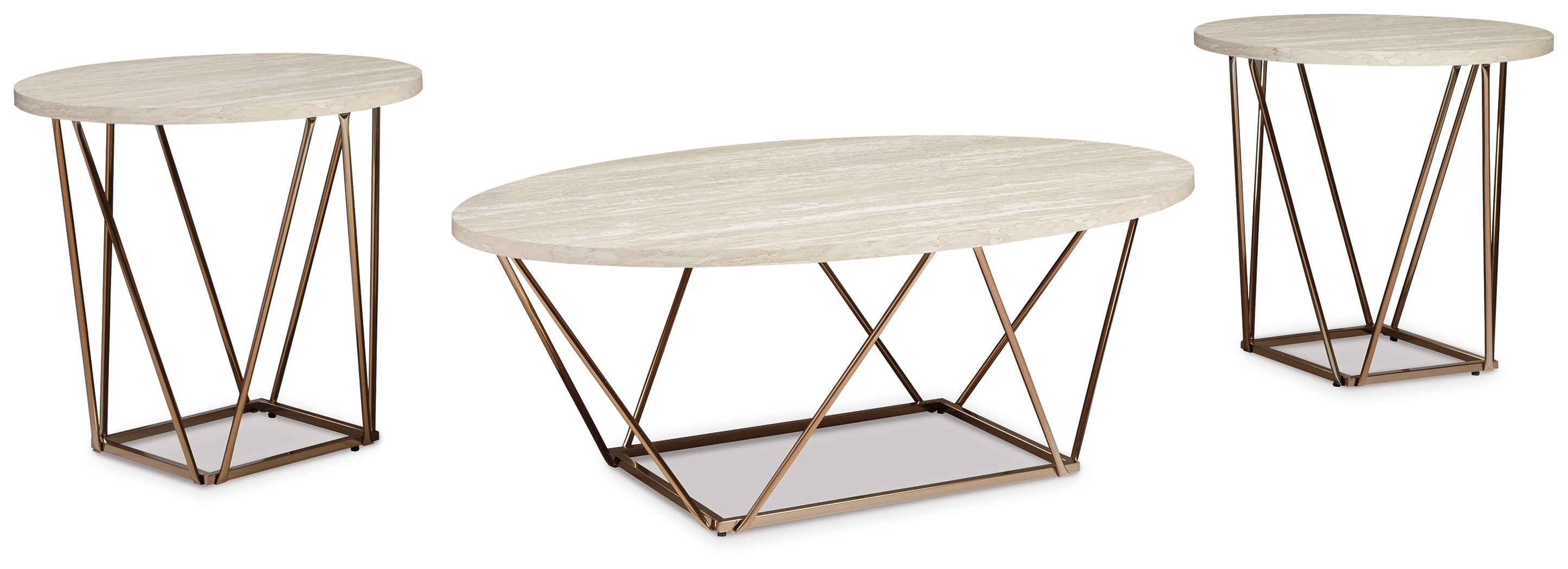Ashley Furniture - TARICA 3 PIECE OCCASIONAL TABLE SET - White Faux Marble|Metal - Tables