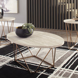 Ashley Furniture - TARICA 3 PIECE OCCASIONAL TABLE SET - White Faux Marble|Metal - Tables - Additional View 1