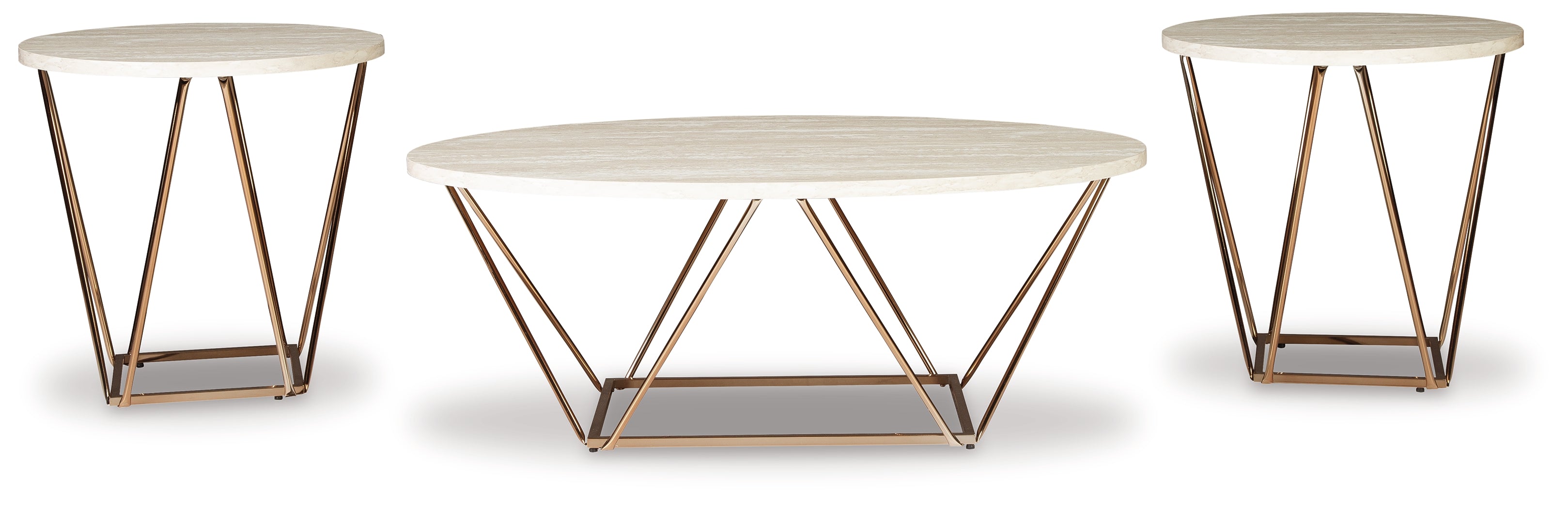 Ashley Furniture - TARICA 3 PIECE OCCASIONAL TABLE SET - White Faux Marble|Metal - Tables - Additional View 2