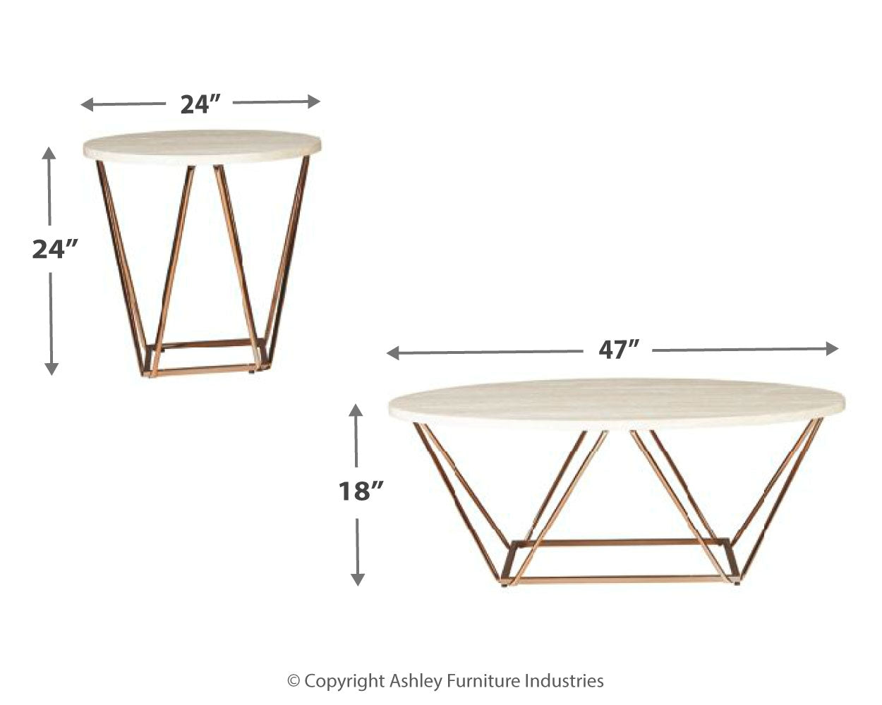 Ashley Furniture - TARICA 3 PIECE OCCASIONAL TABLE SET - White Faux Marble|Metal - Tables - Additional View 3