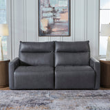 Metronome Blue Leather 2 Piece Power Loveseat