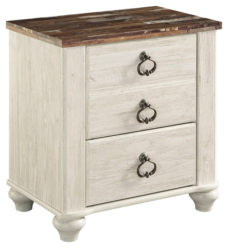 Ashley Furniture - WILLOWTON TWO DRAWER NIGHT STAND - Beige Wood - Nightstands