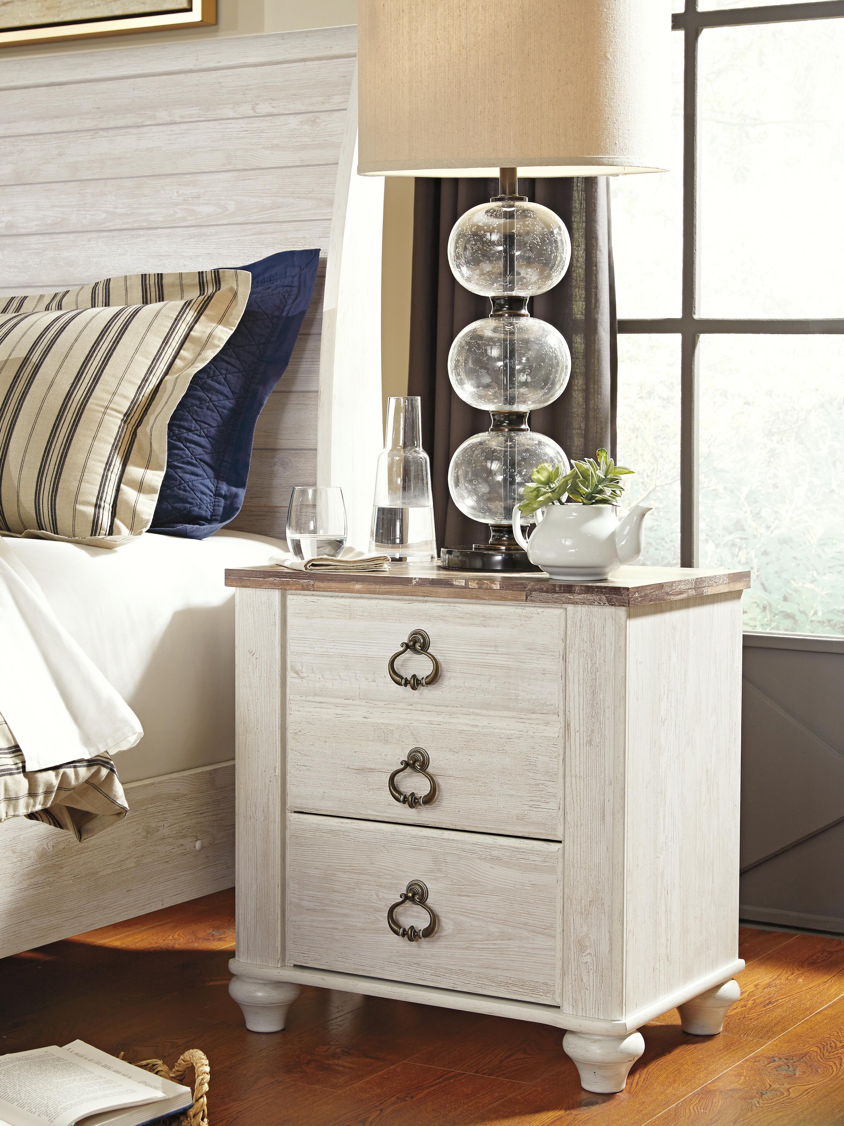 Ashley Furniture - WILLOWTON TWO DRAWER NIGHT STAND - Beige Wood - Nightstands - Additional View 1