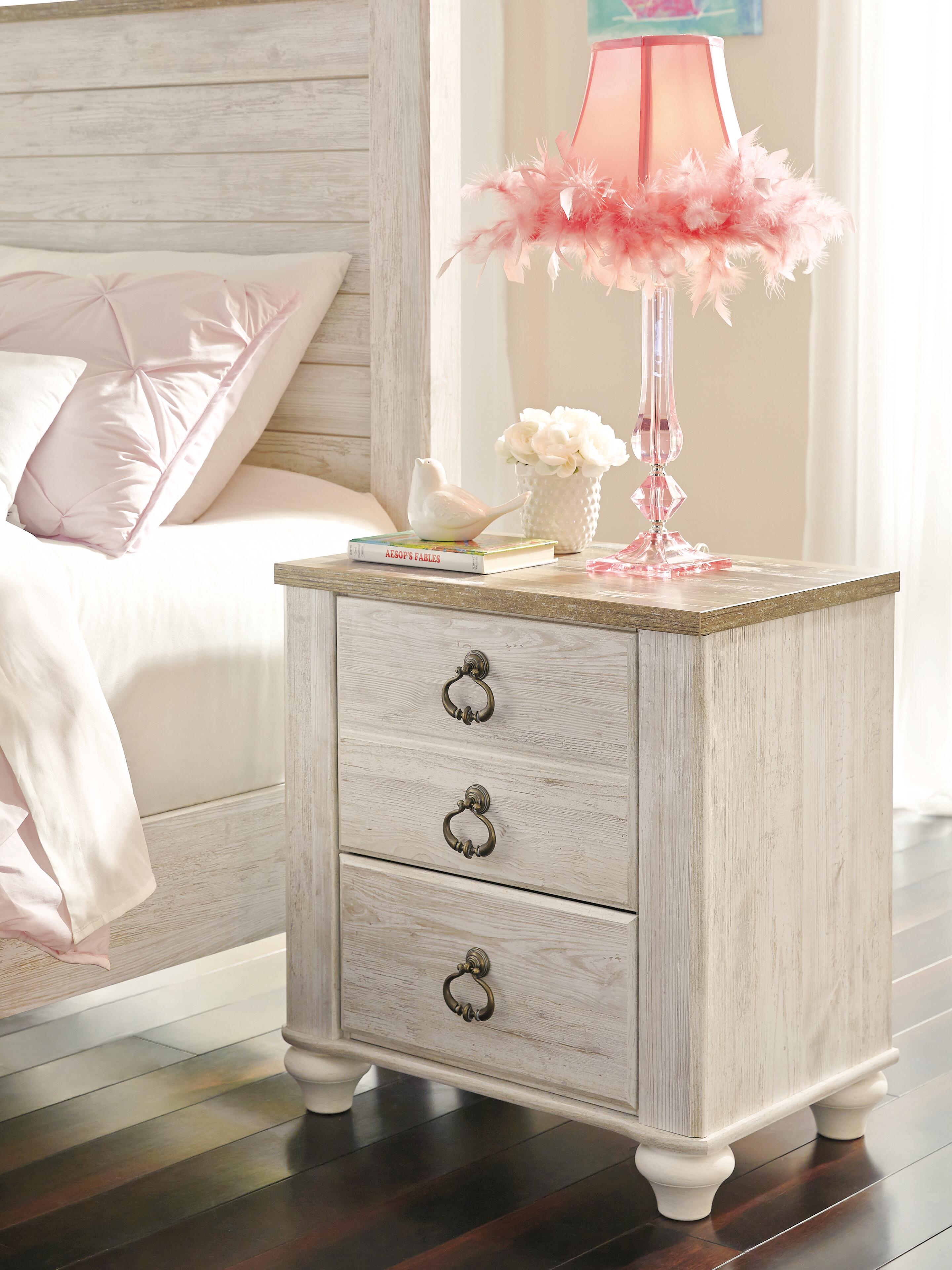 Ashley Furniture - WILLOWTON TWO DRAWER NIGHT STAND - Beige Wood - Nightstands - Additional View 2