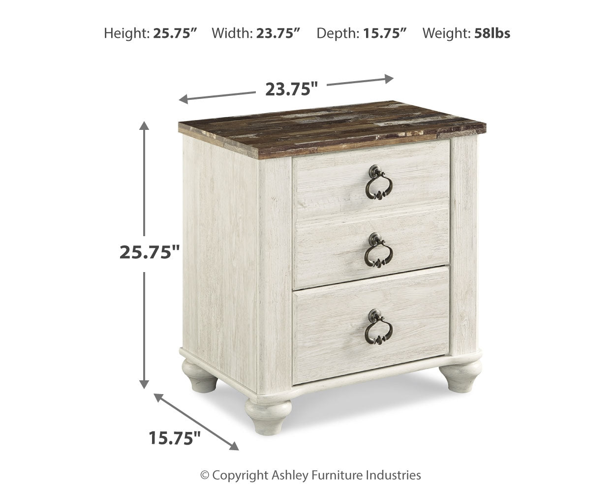 Ashley Furniture - WILLOWTON TWO DRAWER NIGHT STAND - Beige Wood - Nightstands - Additional View 3