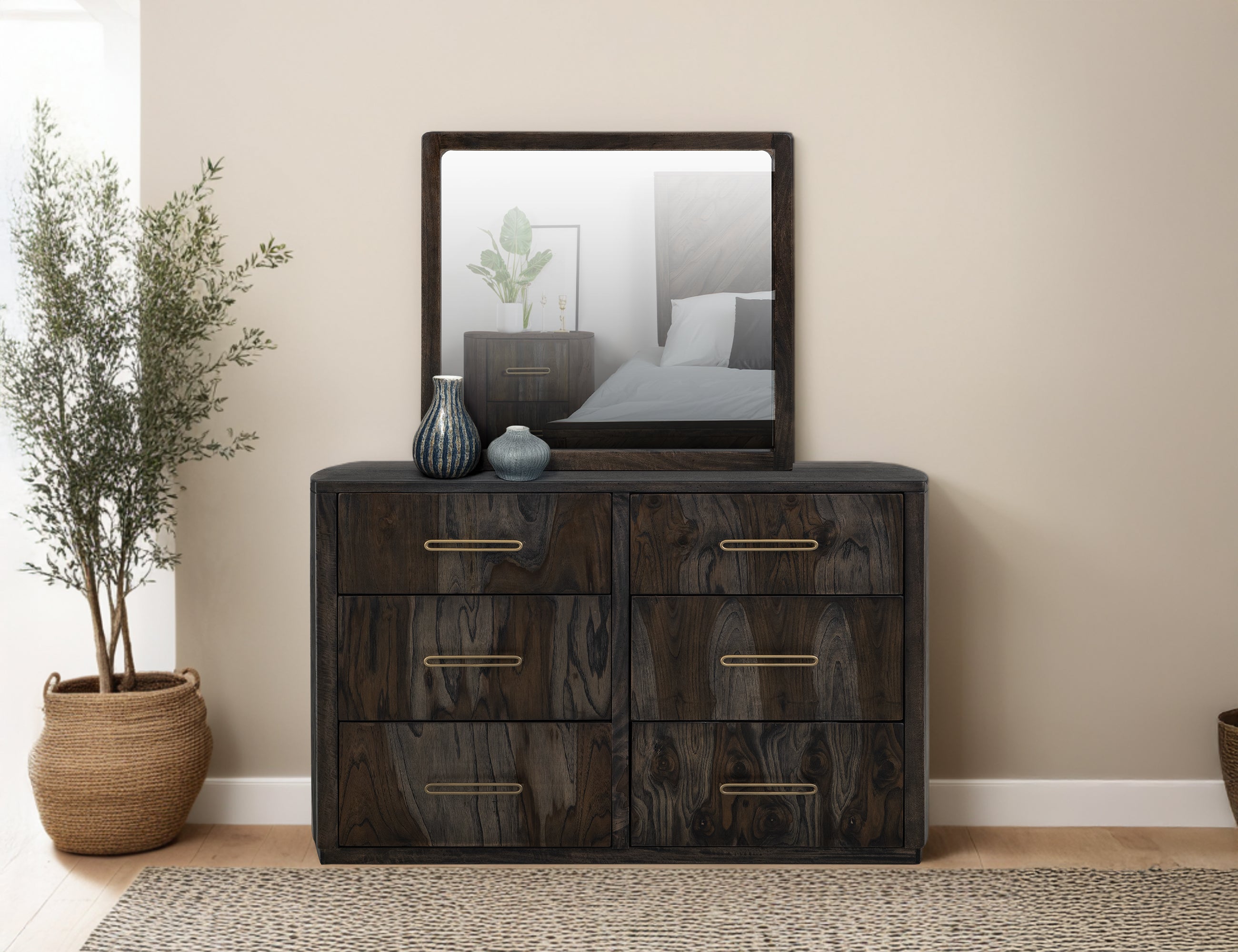 International Furniture Direct - Riverbend Dresser - Ember - Dark Brown Wood - Dresser & Mirror - Additional View 3