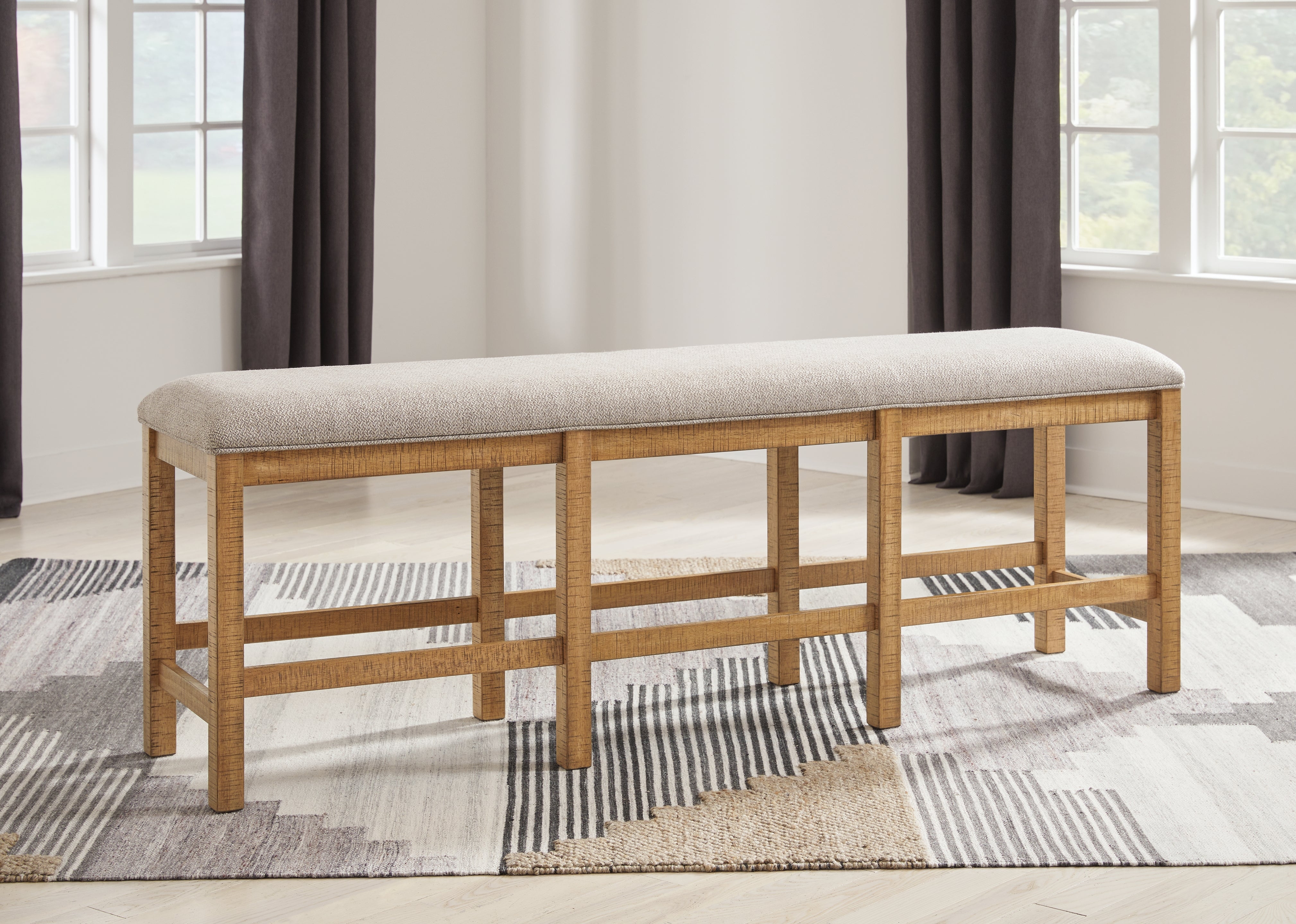 Ashley Furniture - HAVONPLANE 72" COUNTER HEIGHT BENCH - Light Brown Fabric|Wood - Benches - Additional View 1