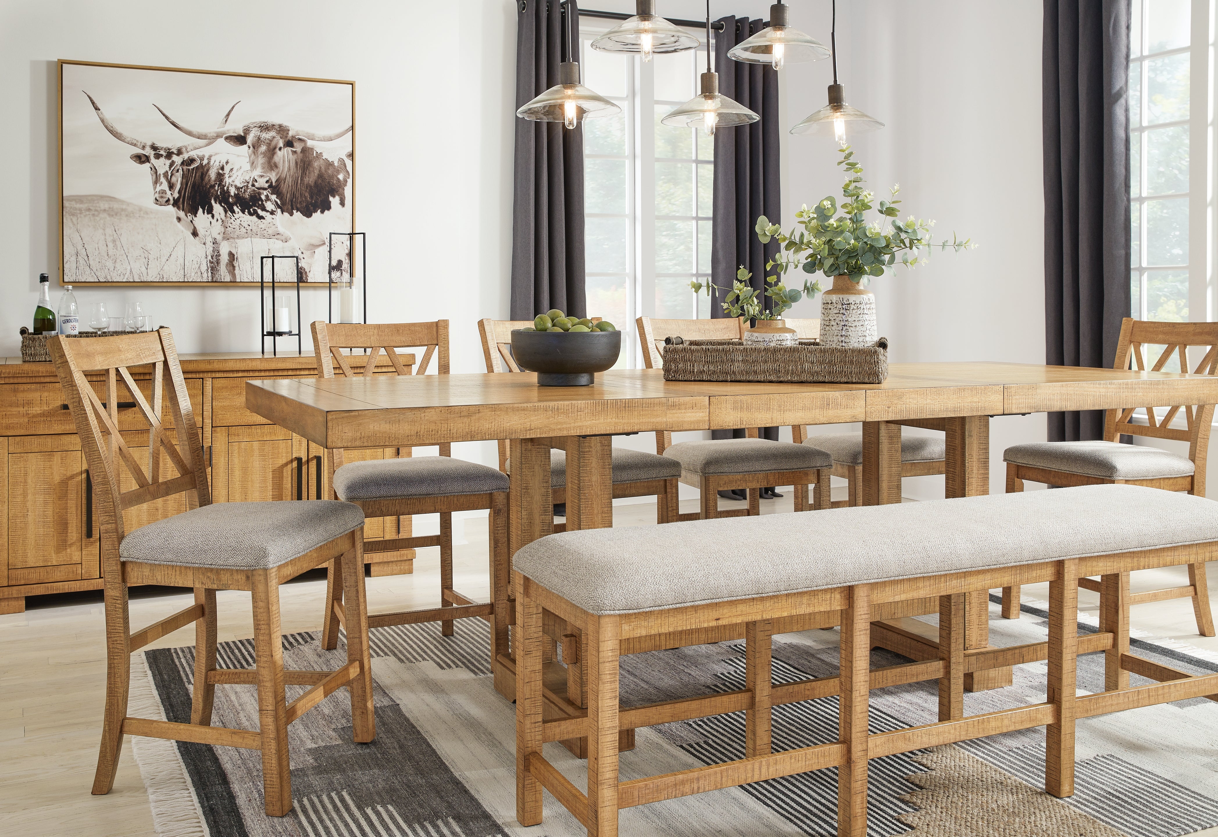 Ashley Furniture - HAVONPLANE 72" COUNTER HEIGHT BENCH - Light Brown Fabric|Wood - Benches - Additional View 9