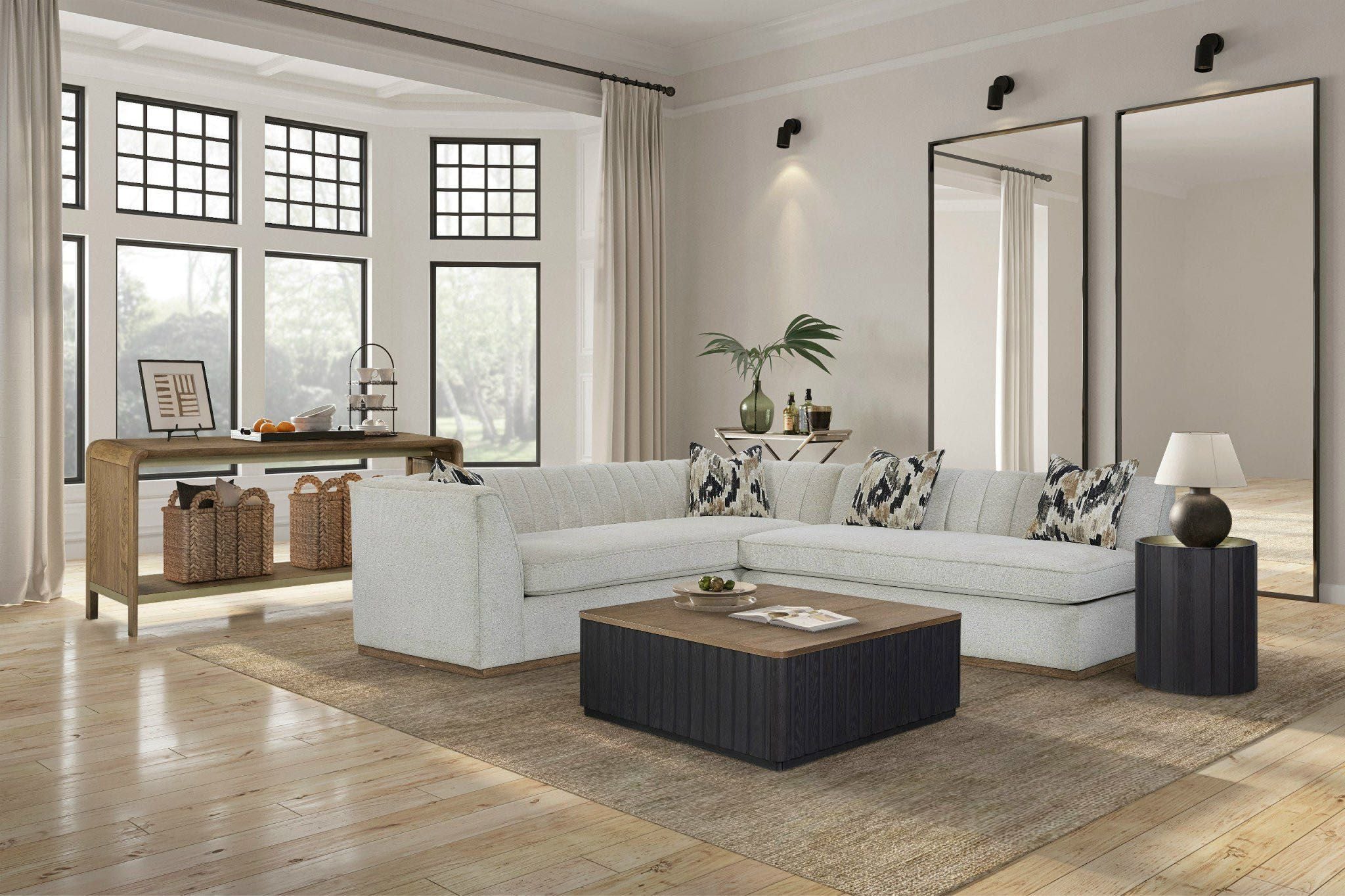 Bernards - ELURE COCKTAIL TABLE WITH CASTORS - Black|Light Brown Wood - Tables - Additional View 4
