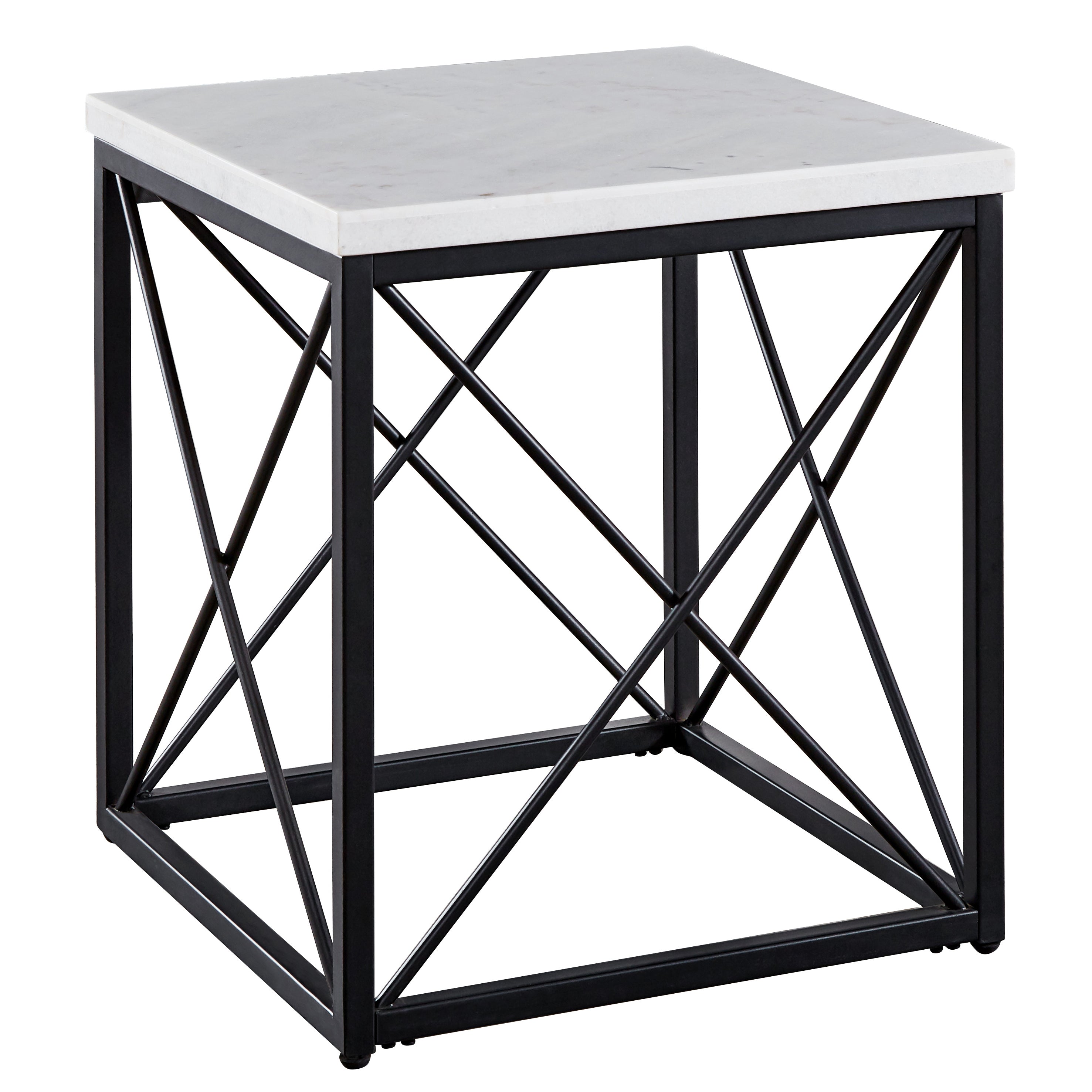 Steve Silver Furniture - SKYLER END TABLE - White|Black Marble/Stone|Metal - Tables