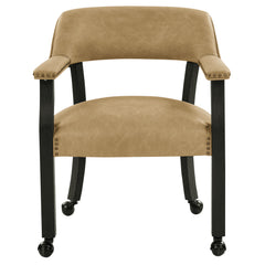 Steve Silver Furniture - Rylie Black Dining Arm Chair With Casters - Black|Light Brown Faux Leather|Wood - Chairs