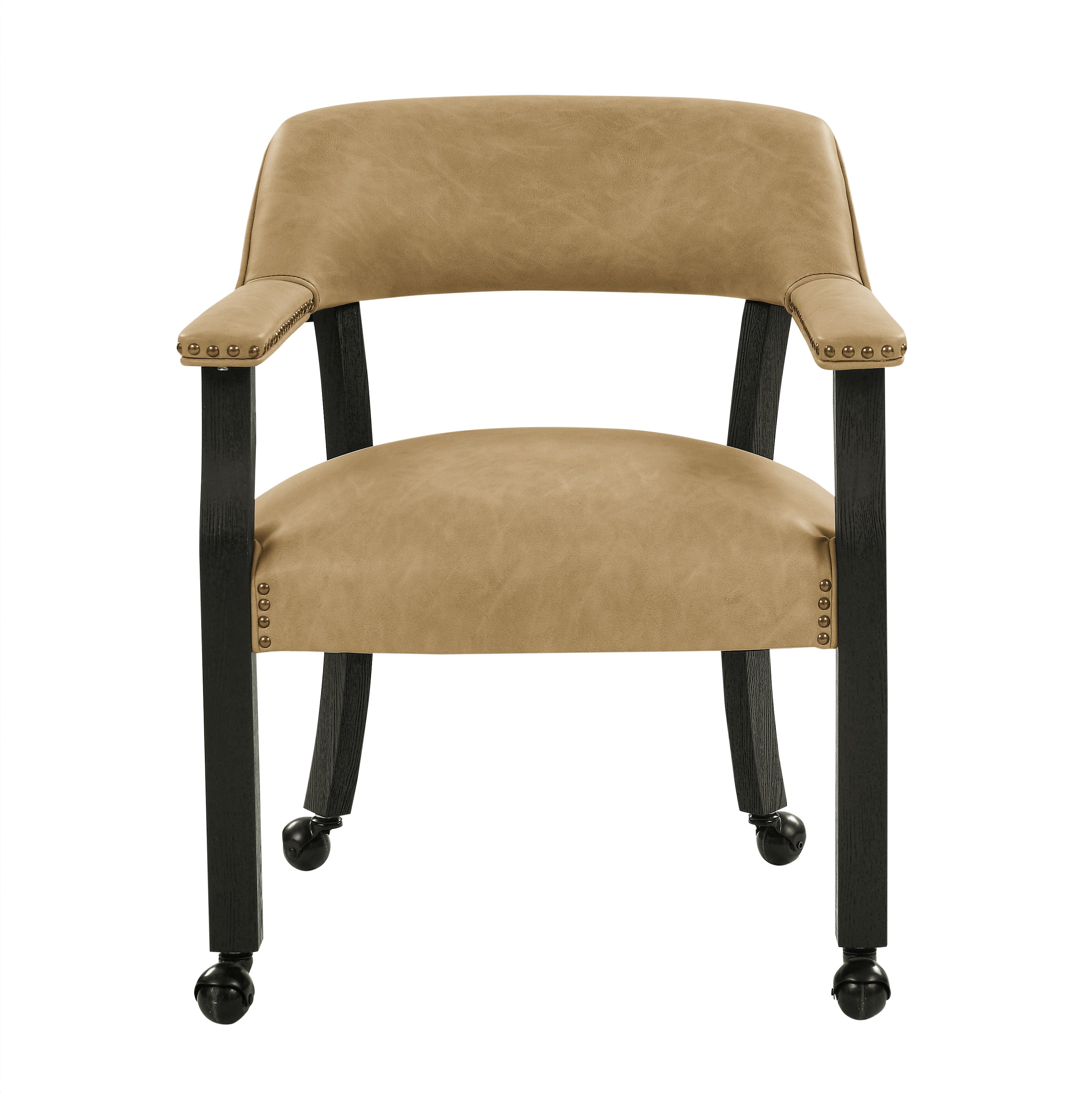 Steve Silver Furniture - Rylie Black Dining Arm Chair With Casters - Black|Light Brown Faux Leather|Wood - Chairs - Additional View 6