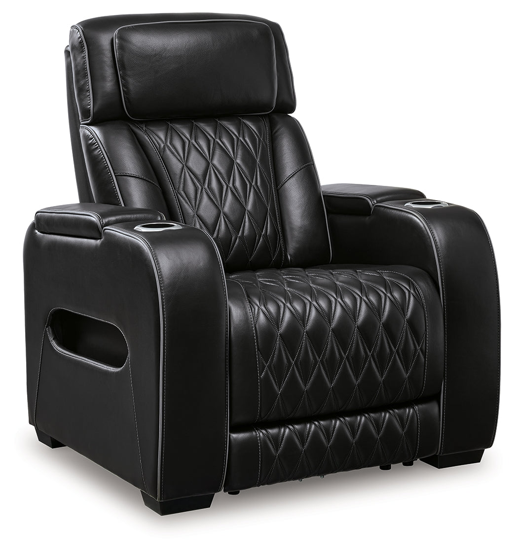 Ashley Furniture - Boyington Power Recliner With Massage, Heat, And Led Lighting - Black - Leather Match - Recliners