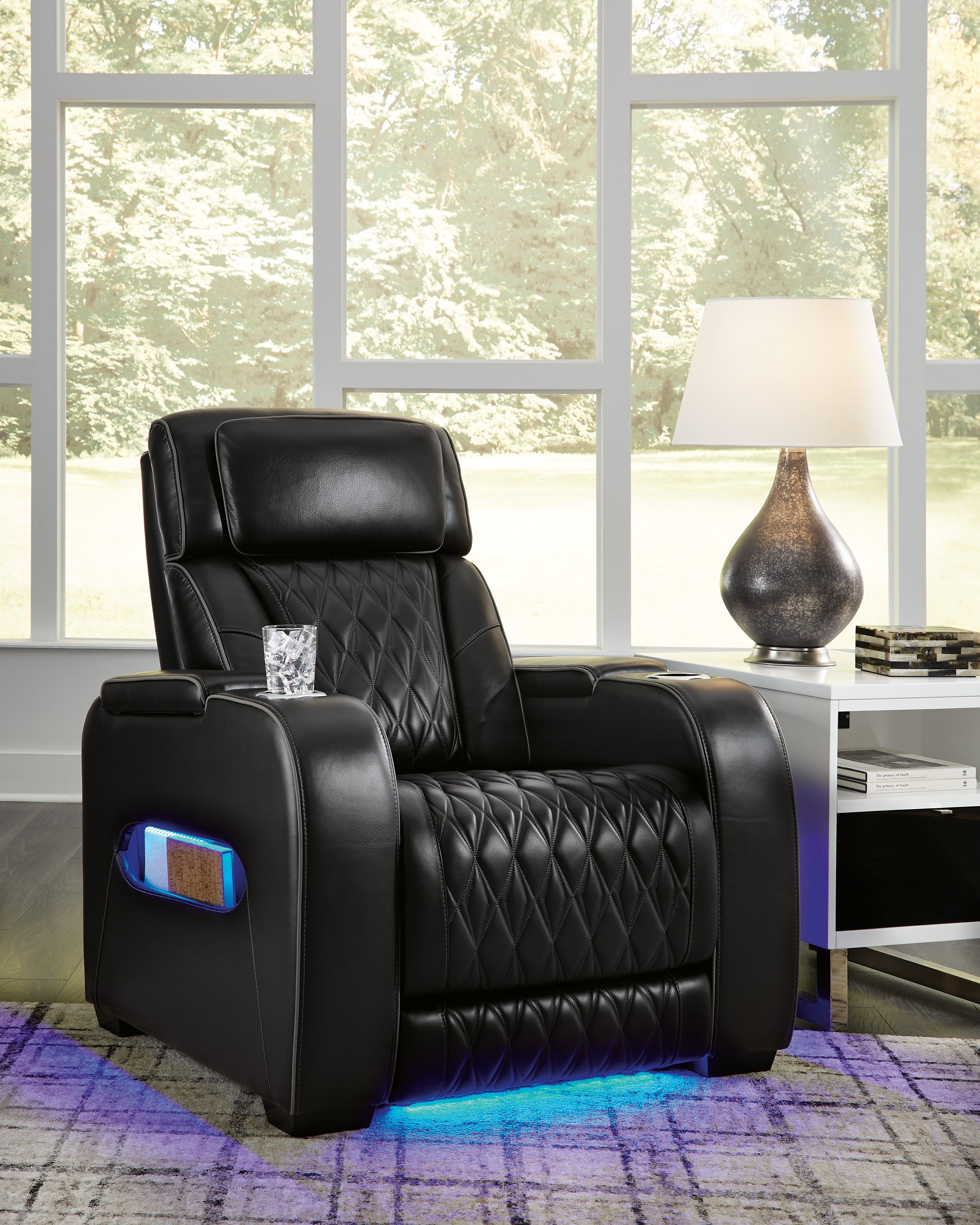 Ashley Furniture - Boyington Power Recliner With Massage, Heat, And Led Lighting - Black - Leather Match - Recliners - Additional View 1