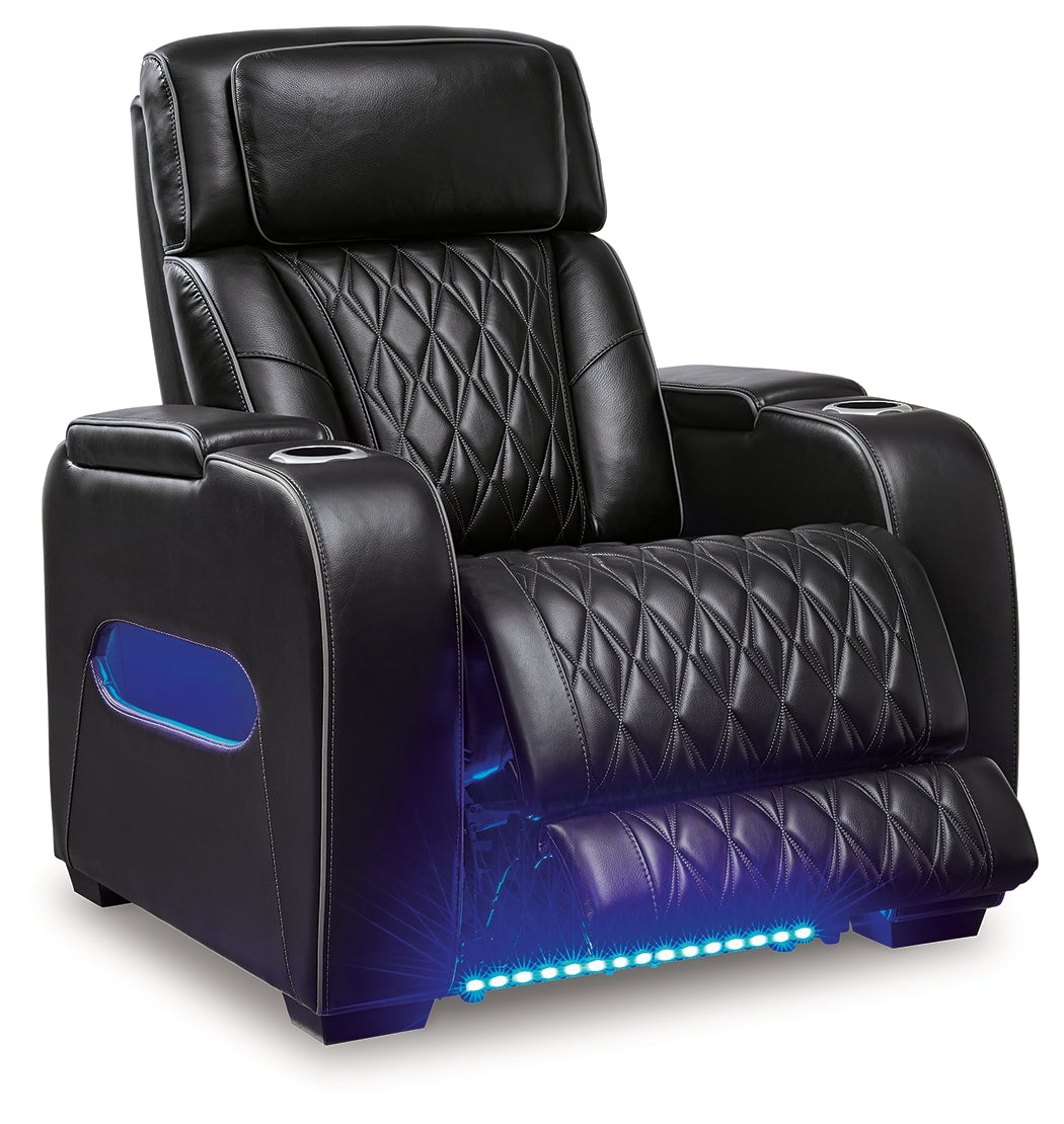 Ashley Furniture - Boyington Power Recliner With Massage, Heat, And Led Lighting - Black - Leather Match - Recliners - Additional View 2