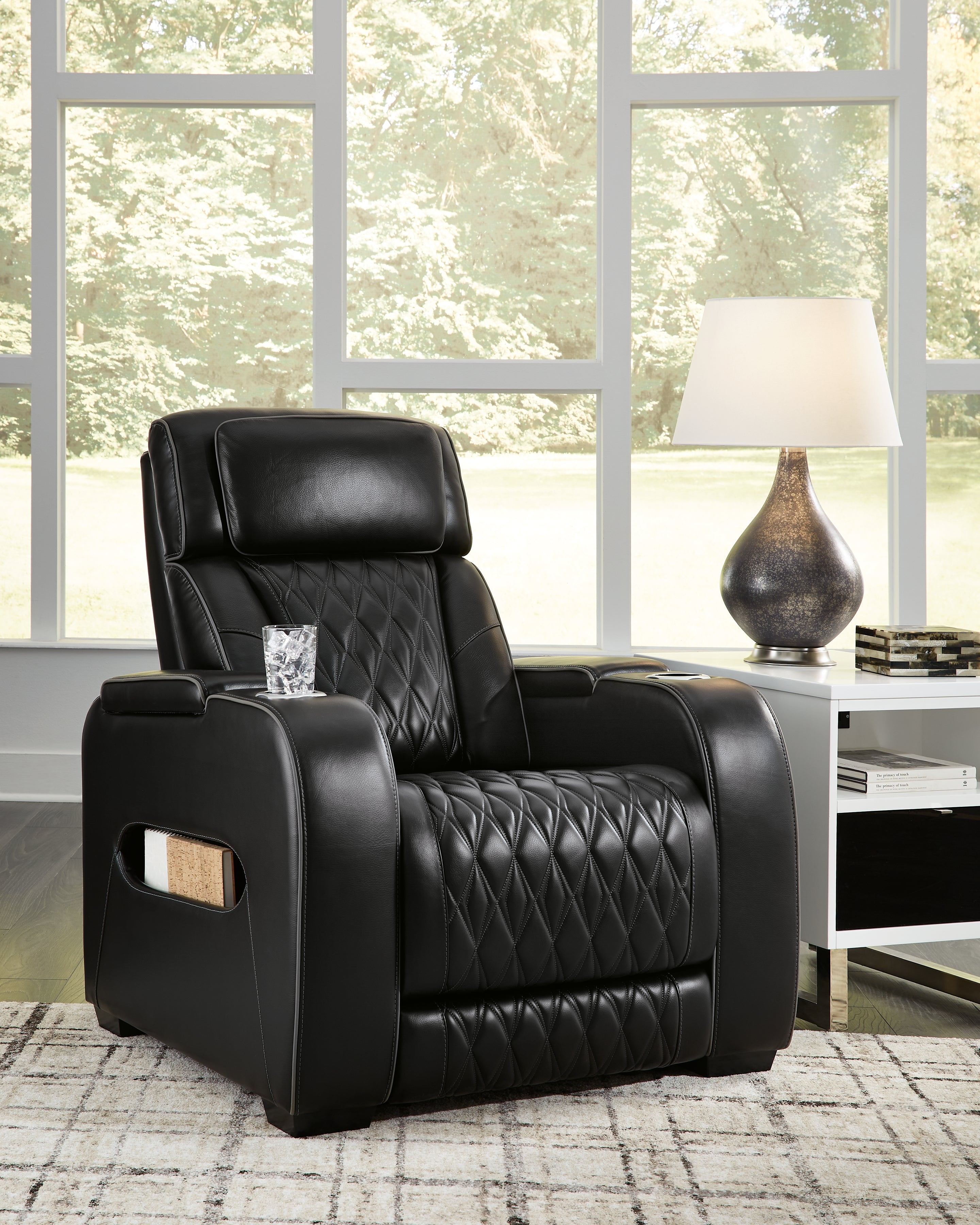 Ashley Furniture - Boyington Power Recliner With Massage, Heat, And Led Lighting - Black - Leather Match - Recliners - Additional View 6