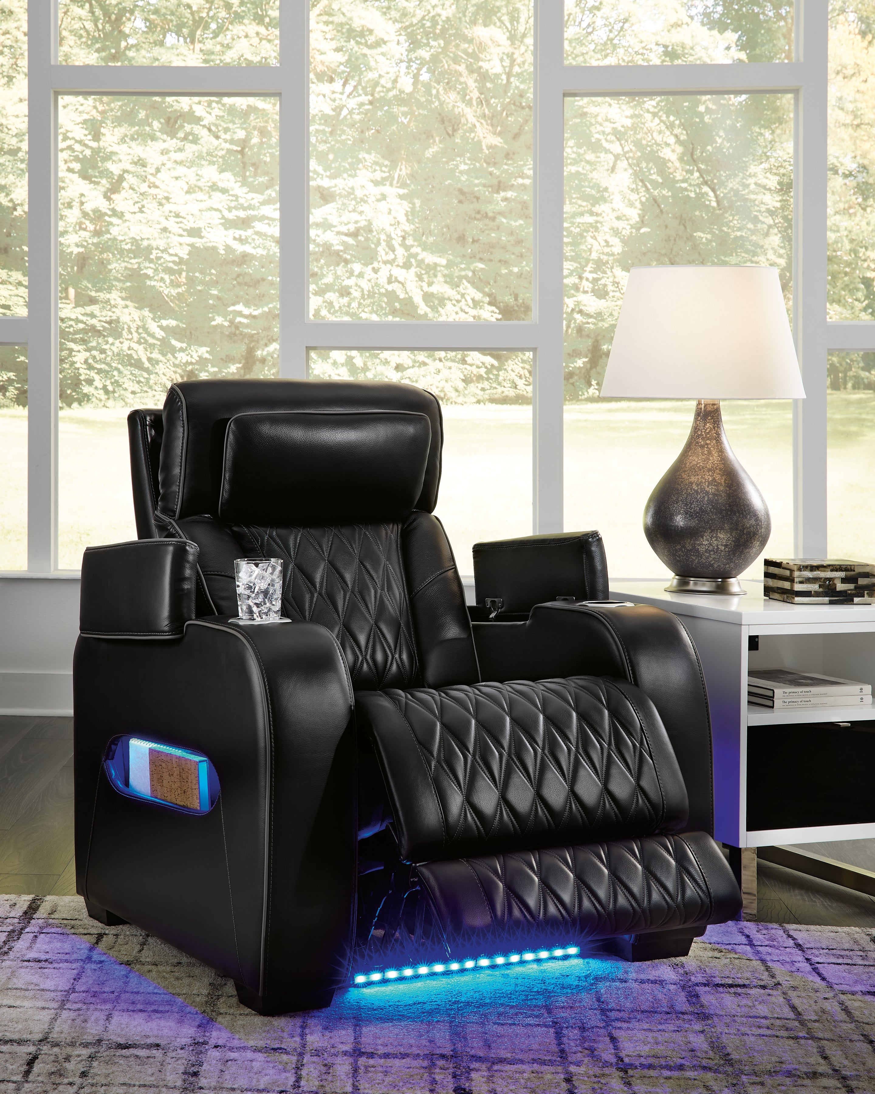 Ashley Furniture - Boyington Power Recliner With Massage, Heat, And Led Lighting - Black - Leather Match - Recliners - Additional View 7