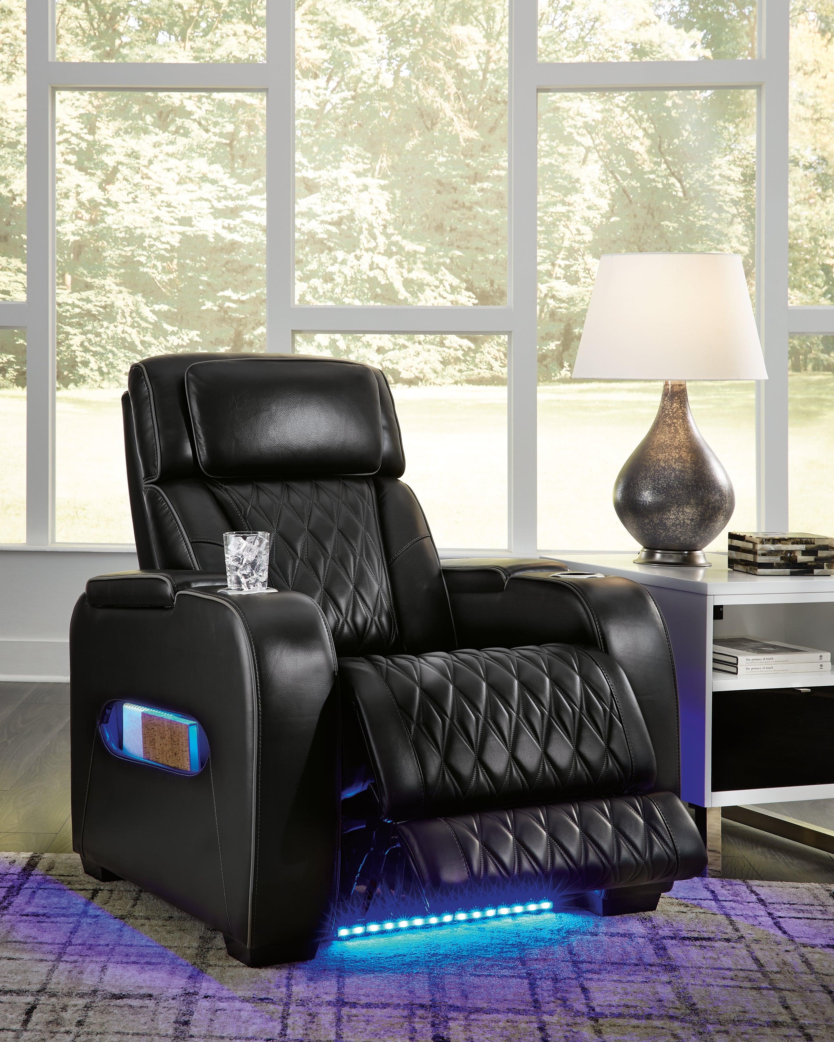 Ashley Furniture - Boyington Power Recliner With Massage, Heat, And Led Lighting - Black - Leather Match - Recliners - Additional View 9