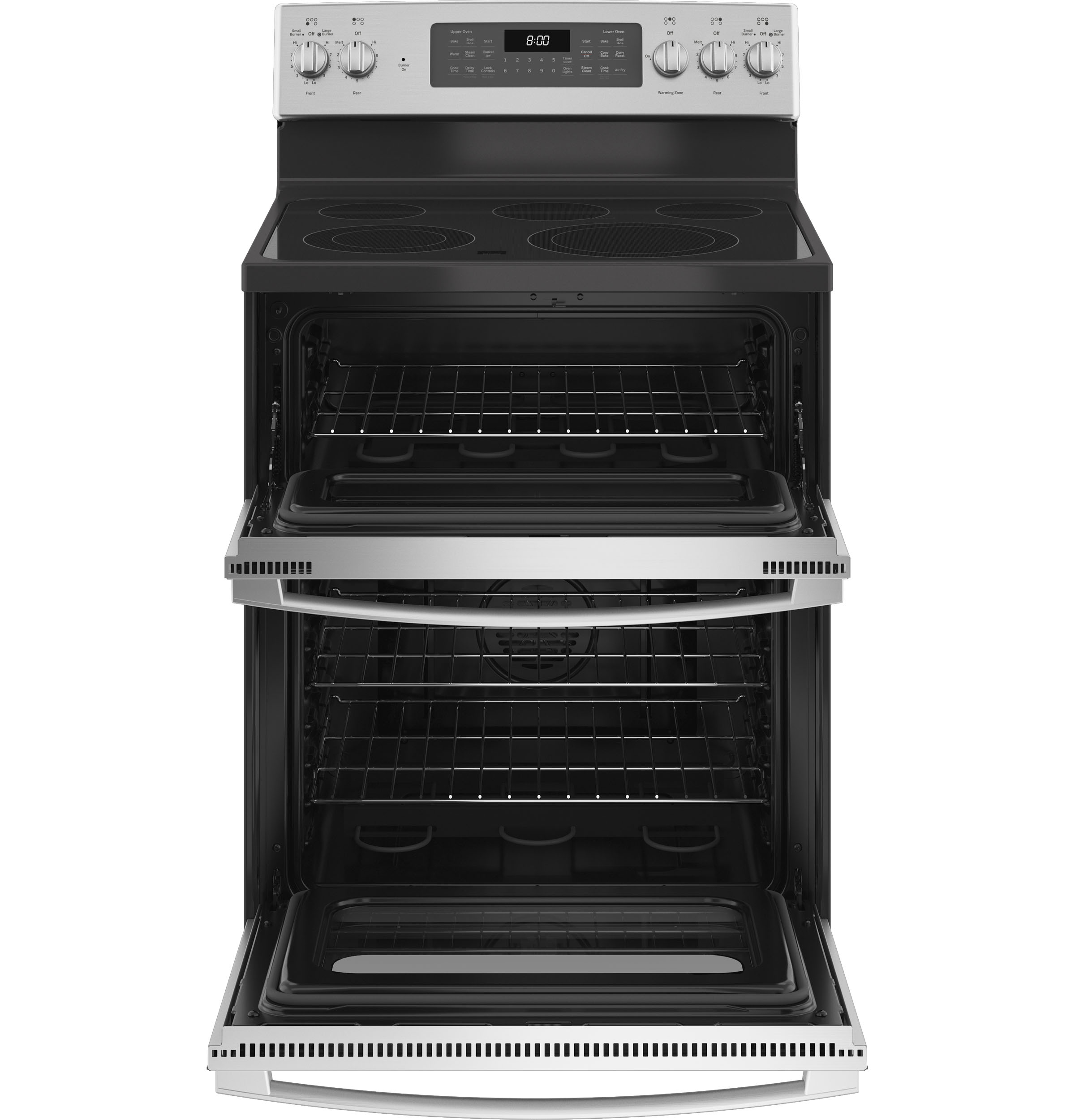 GE STAINLESS ELECTRIC FREE STANDING DOUBLE OVEN CONVECTION RANGE - Pearl Silver|Black - Ranges - Additional View 1